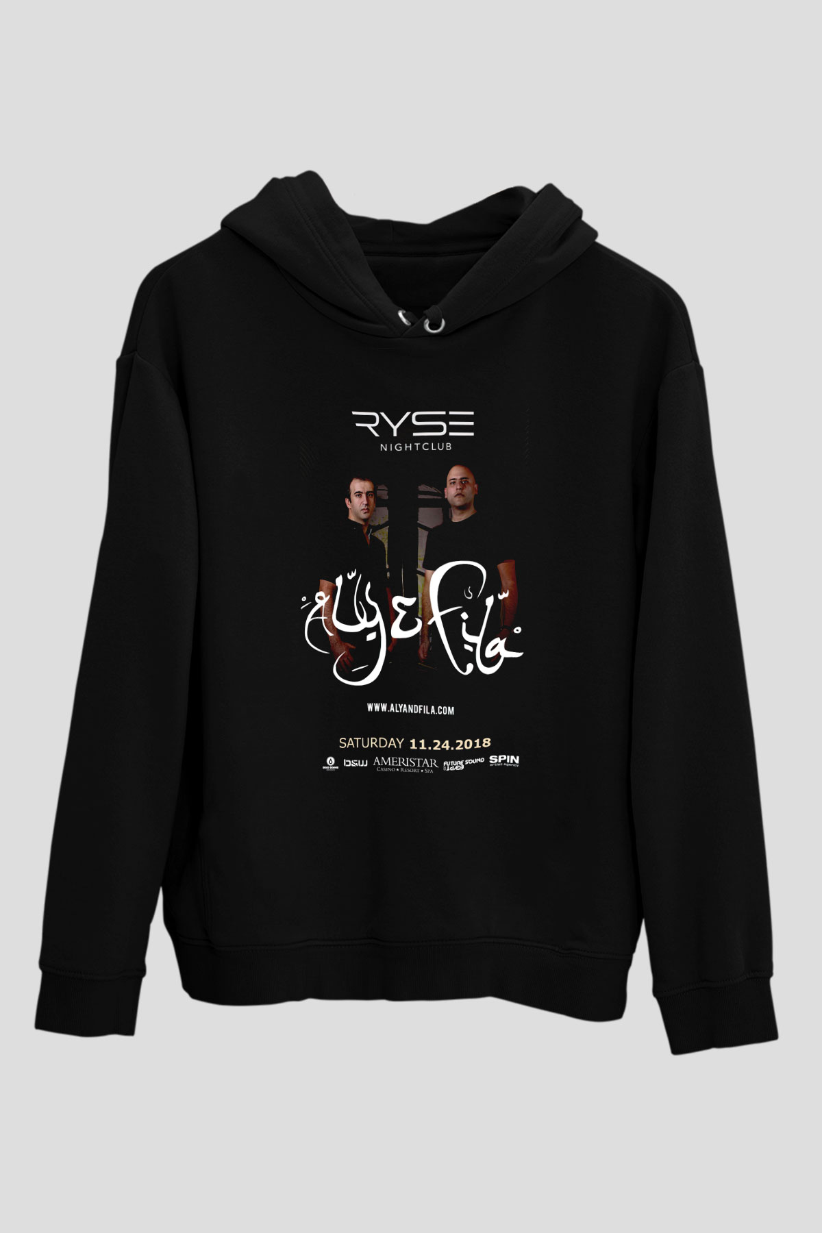 Aly & Fila Siyah Unisex Kapüşonlu Sweatshirt