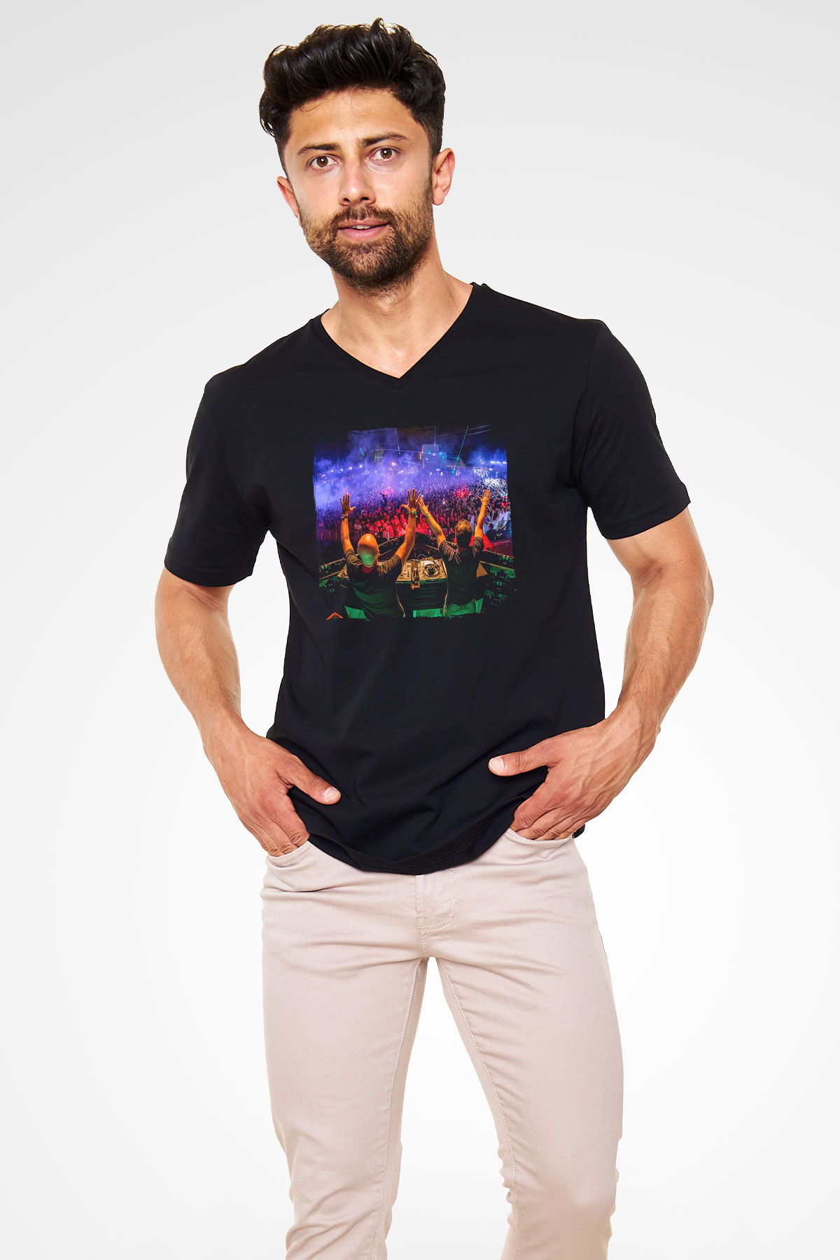 Aly & Fila Siyah Unisex V Yaka Tişört