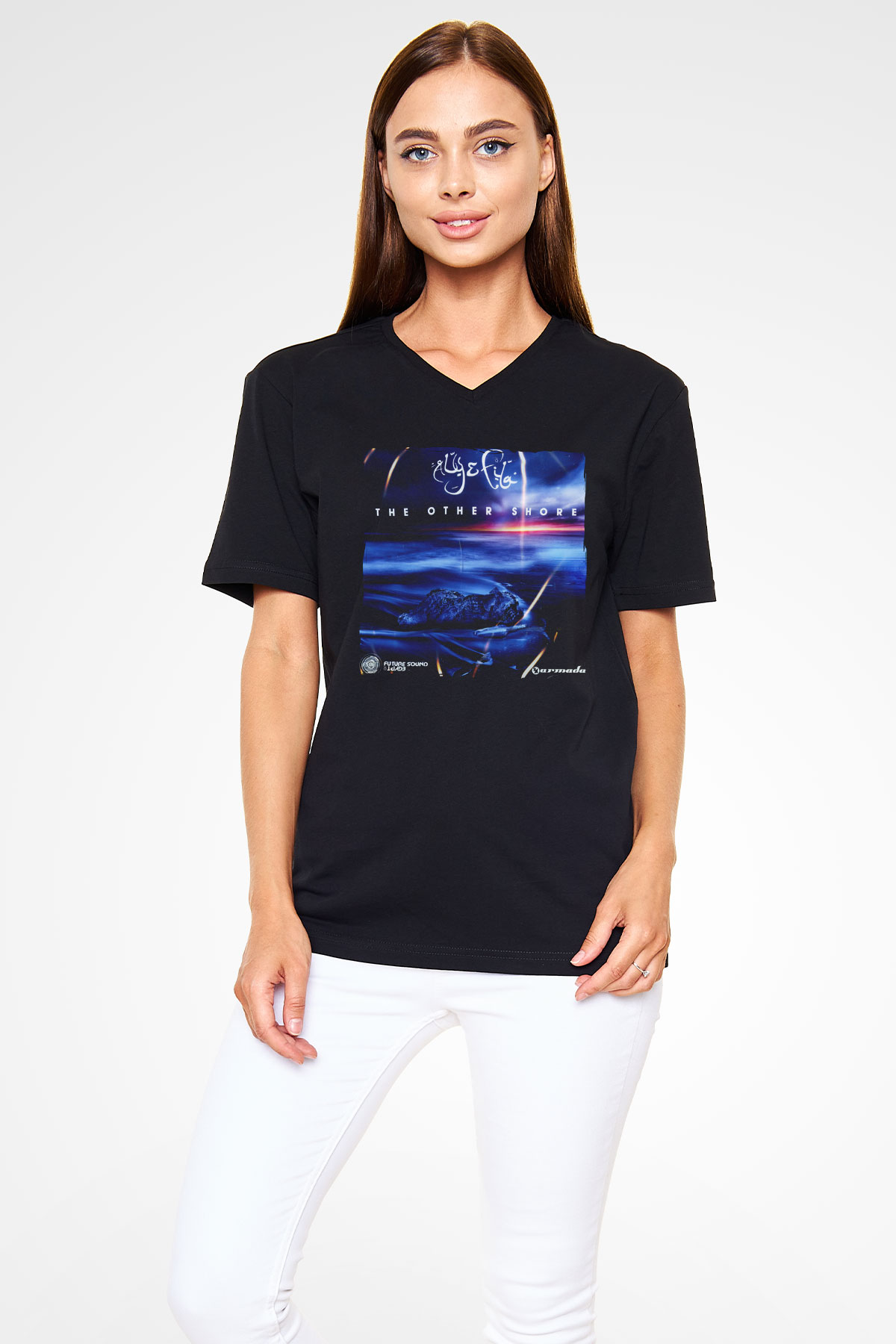 Aly & Fila Siyah Unisex V Yaka Tişört