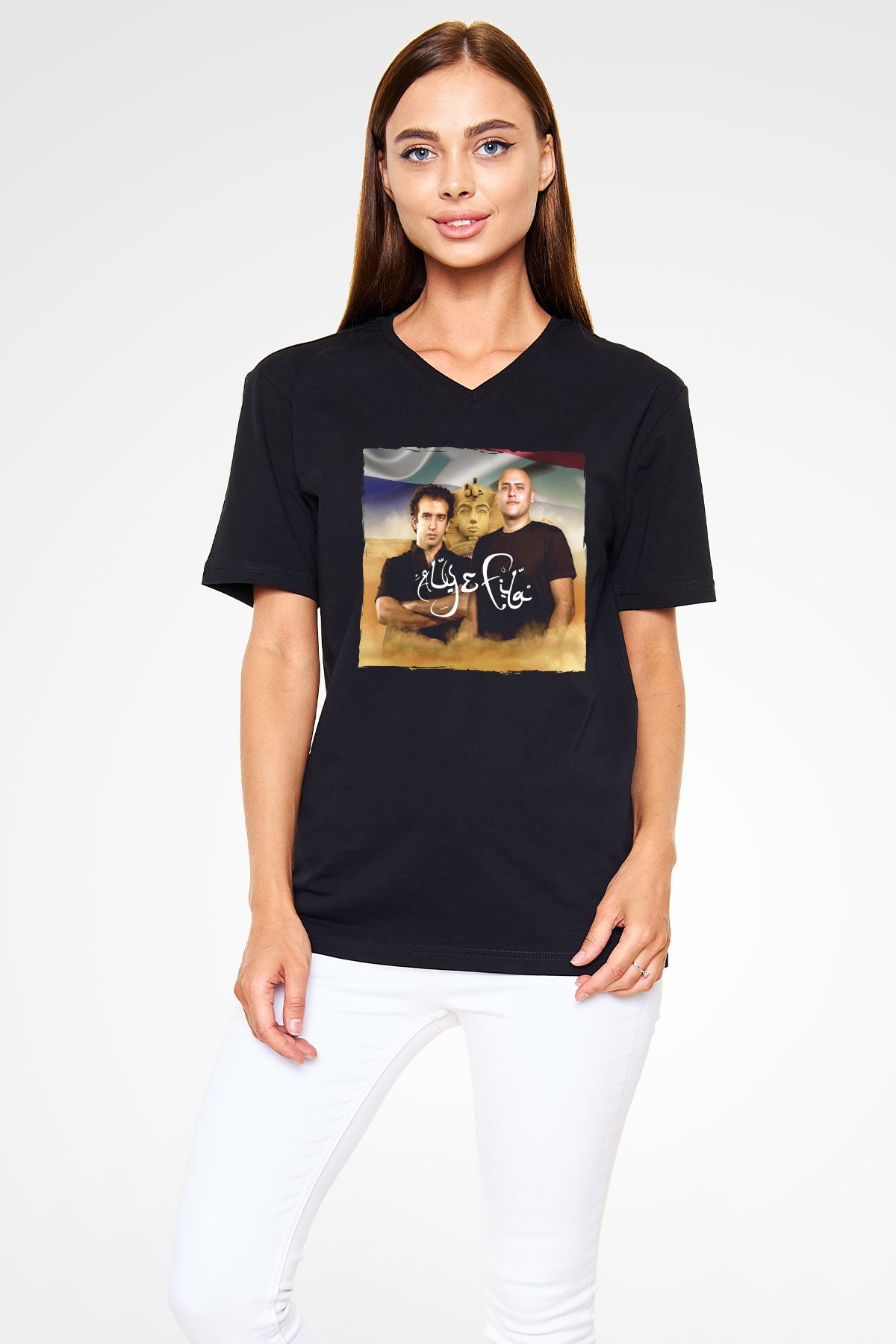 Aly & Fila Siyah Unisex V Yaka Tişört