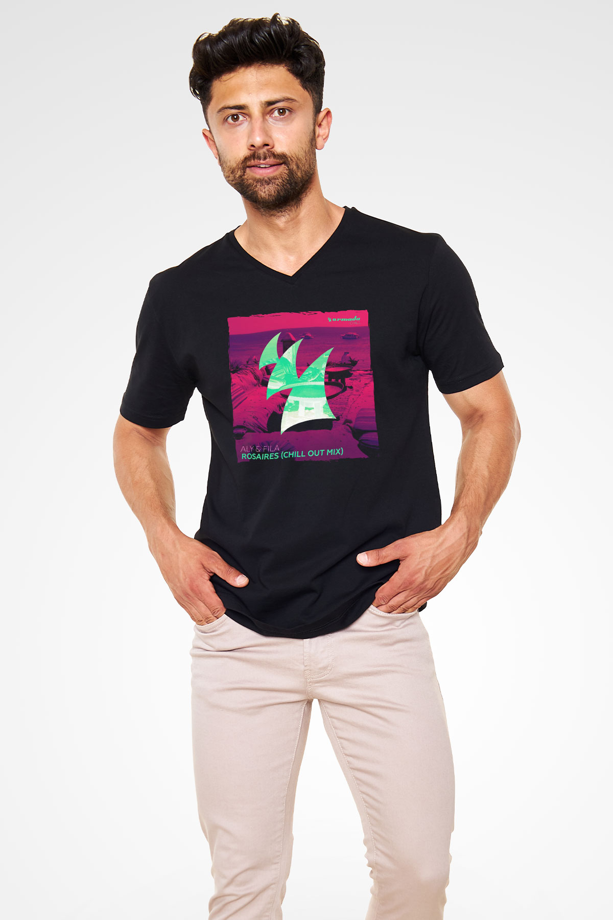 Aly & Fila Siyah Unisex V Yaka Tişört