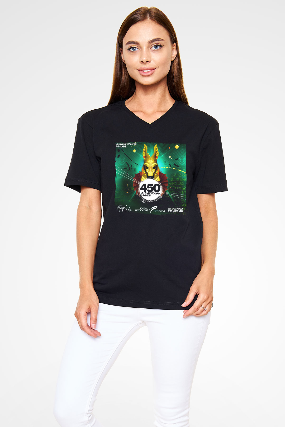 Aly & Fila Siyah Unisex V Yaka Tişört