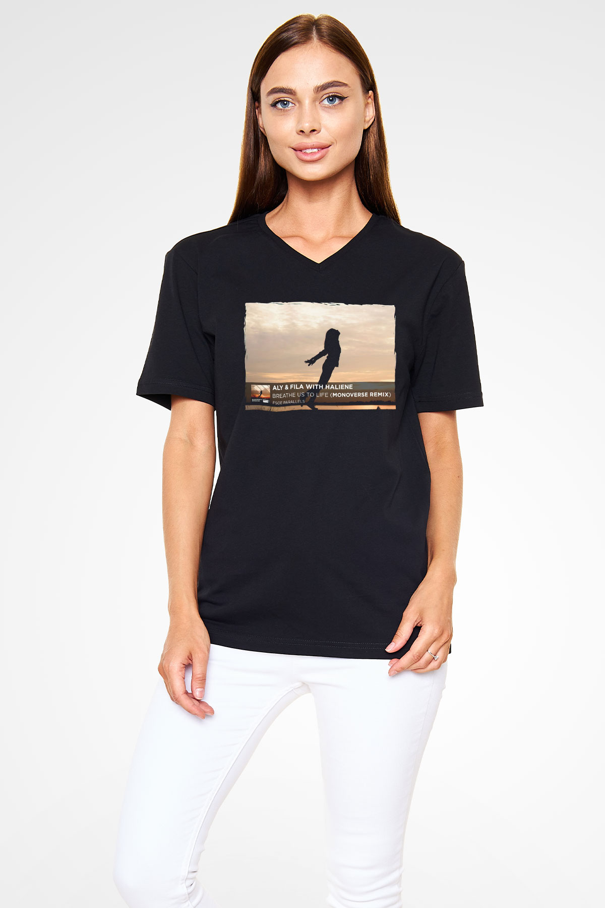 Aly & Fila Siyah Unisex V Yaka Tişört
