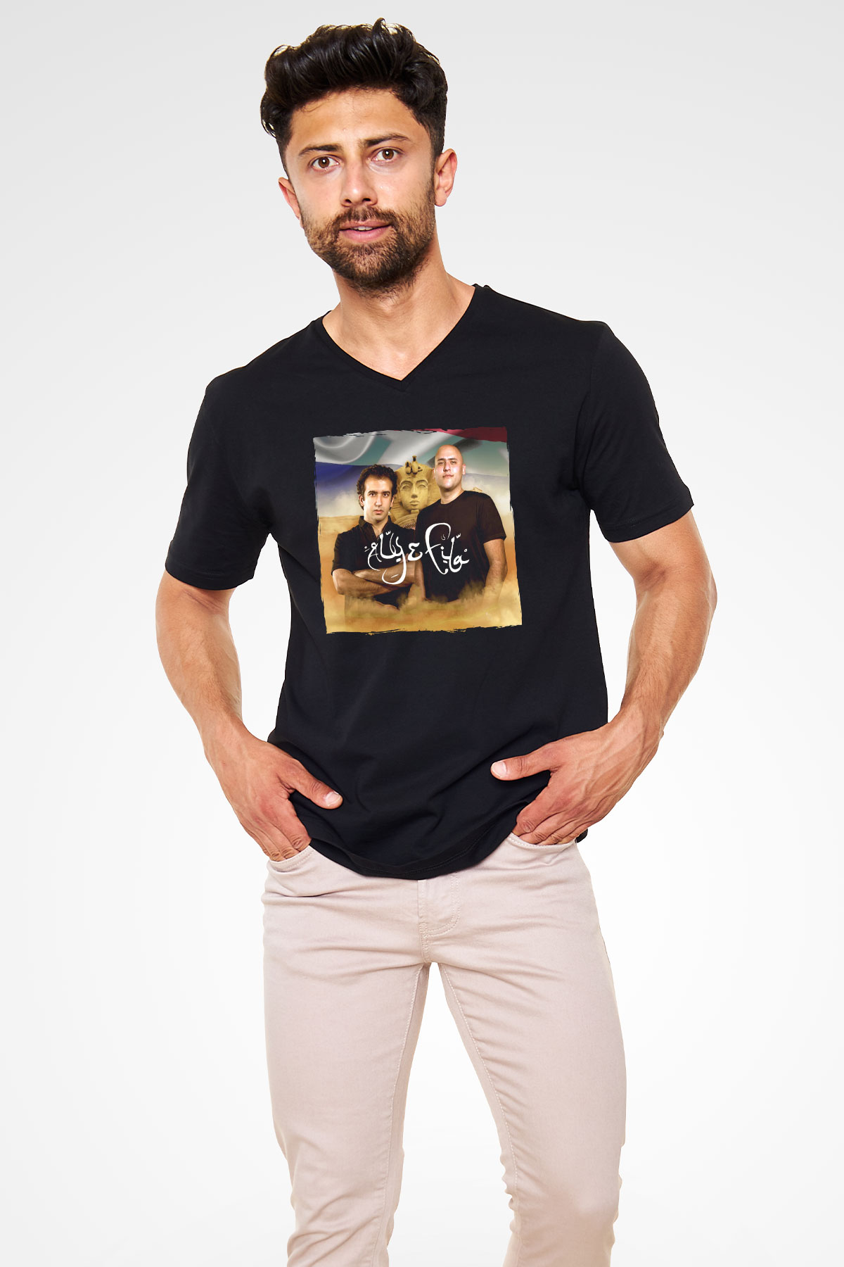 Aly & Fila Siyah Unisex V Yaka Tişört