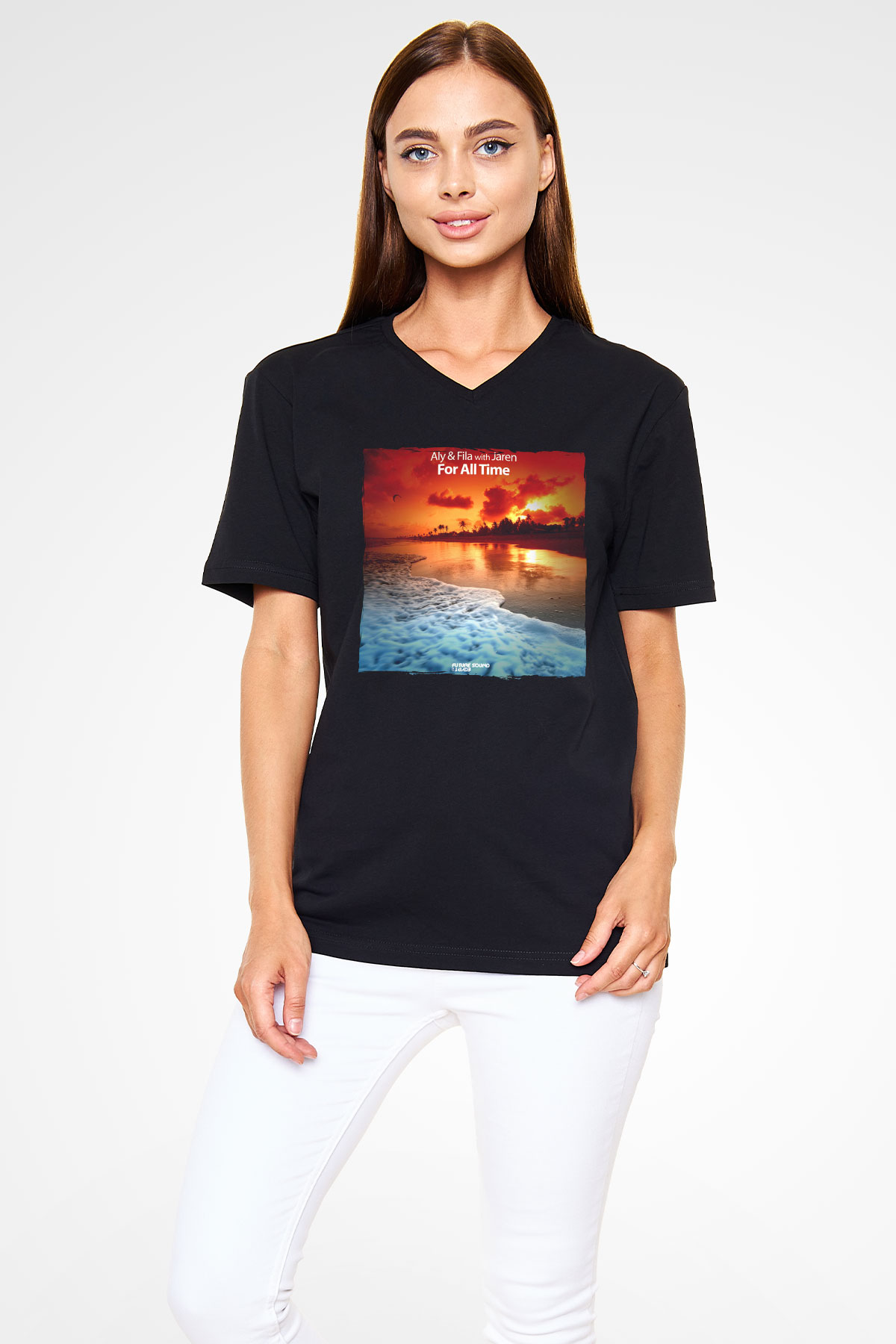 Aly & Fila Siyah Unisex V Yaka Tişört