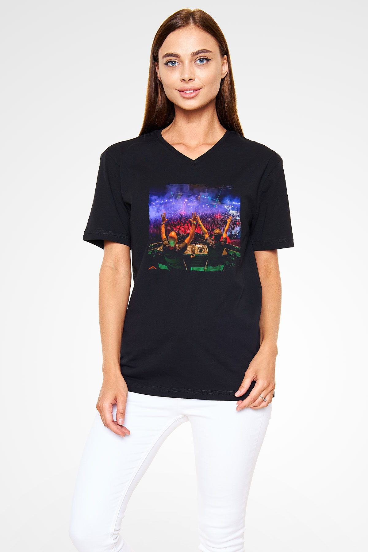 Aly & Fila Siyah Unisex V Yaka Tişört