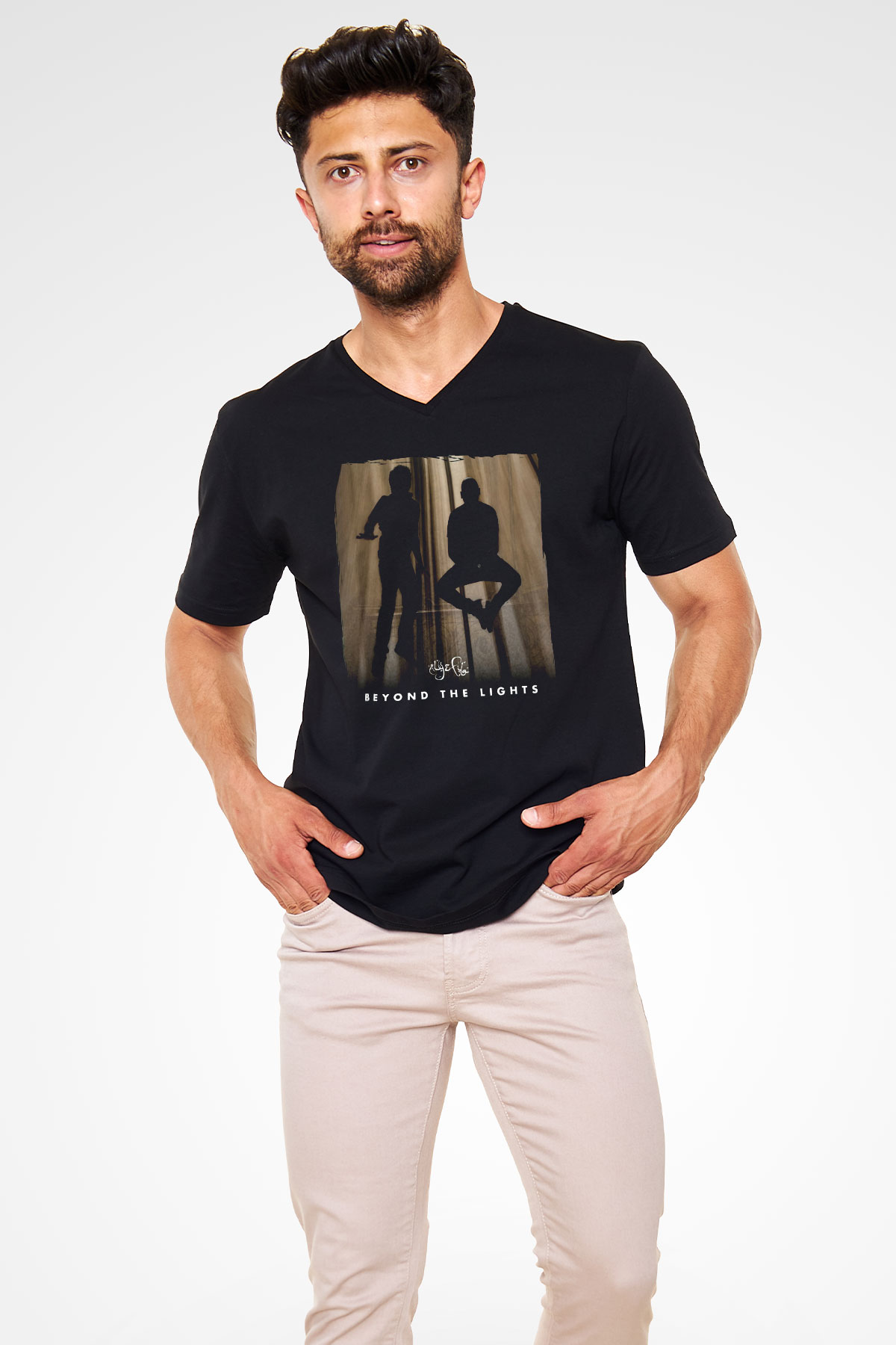 Aly & Fila Siyah Unisex V Yaka Tişört