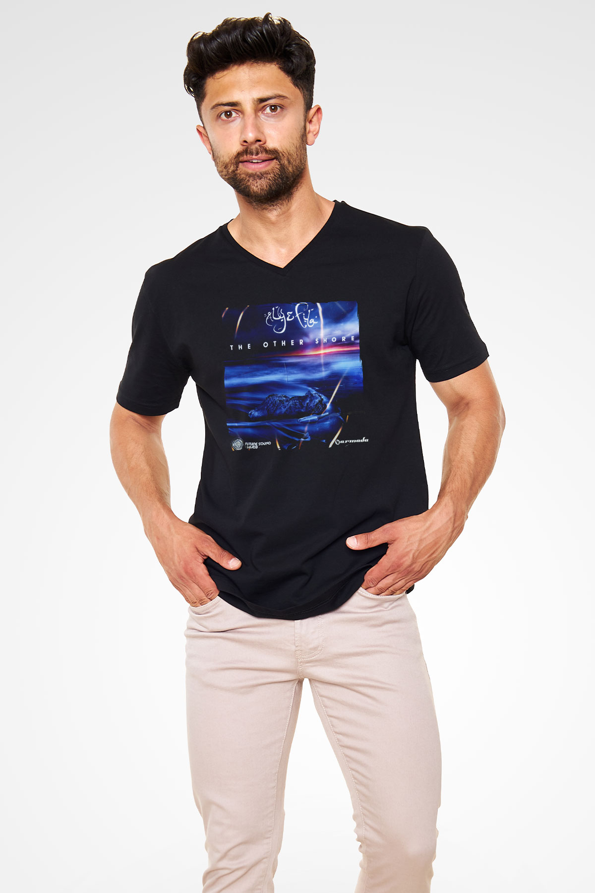 Aly & Fila Siyah Unisex V Yaka Tişört