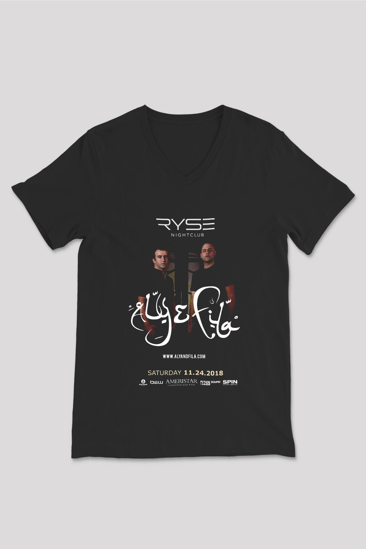 Aly & Fila Siyah Unisex V Yaka Tişört