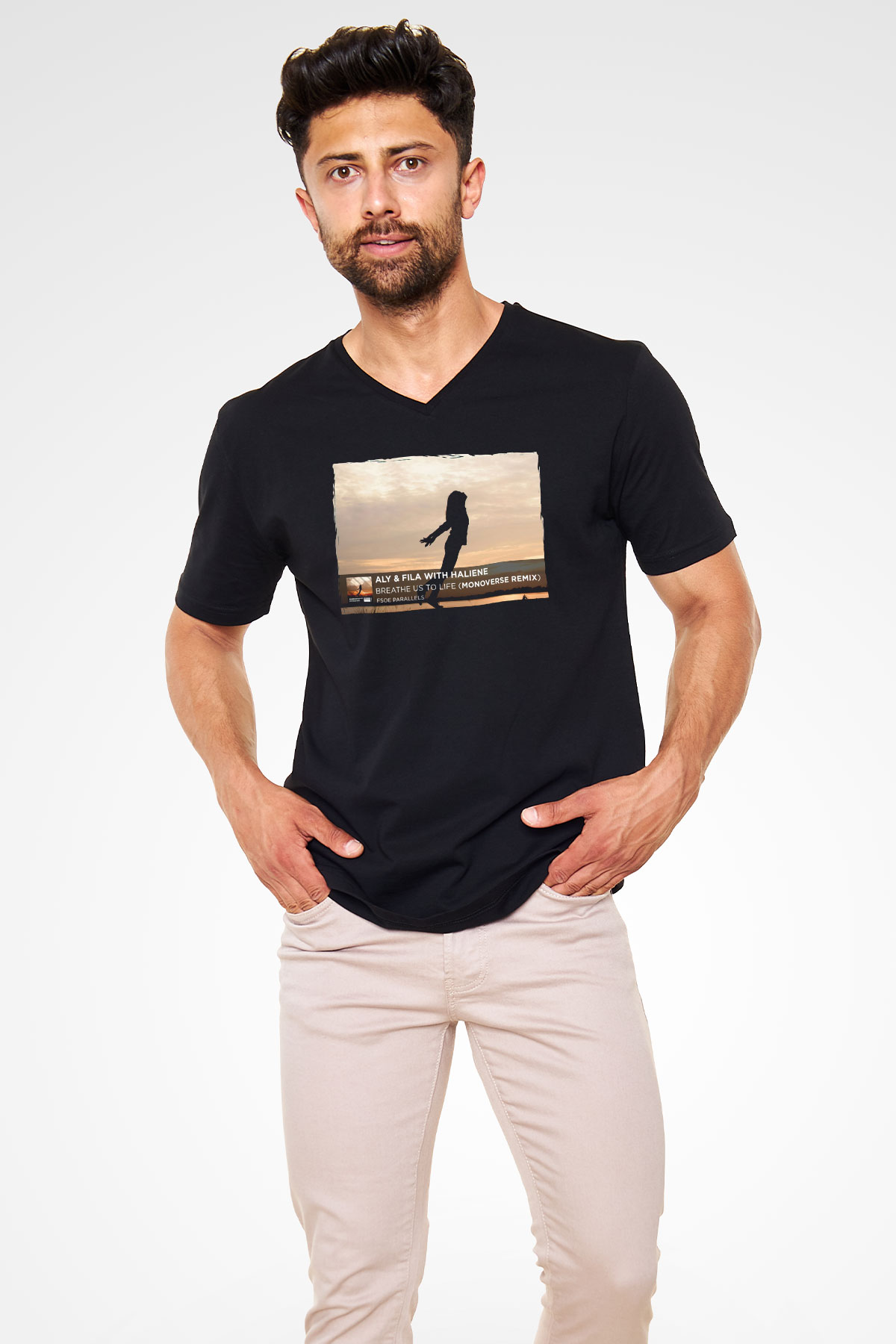 Aly & Fila Siyah Unisex V Yaka Tişört