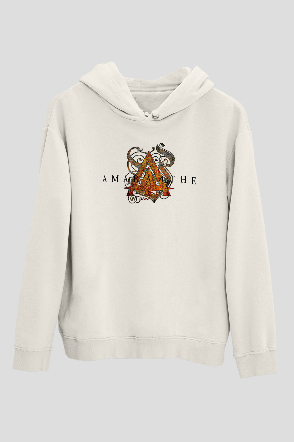 Amaranthe Baskılı Beyaz Unisex Kapüşonlu Sweatshirt