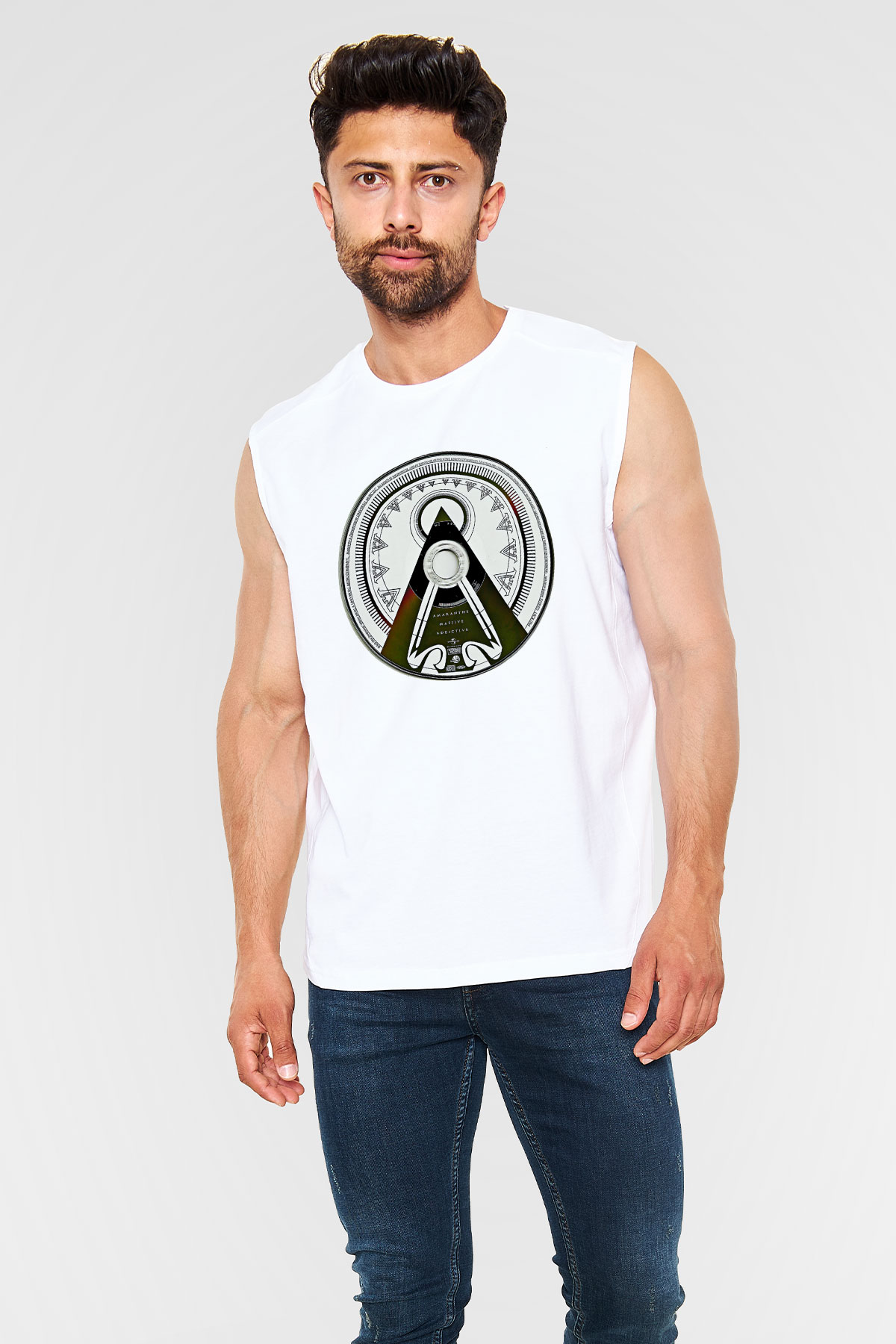 Amaranthe Baskılı Beyaz Unisex Kolsuz Tişört - Tshirt
