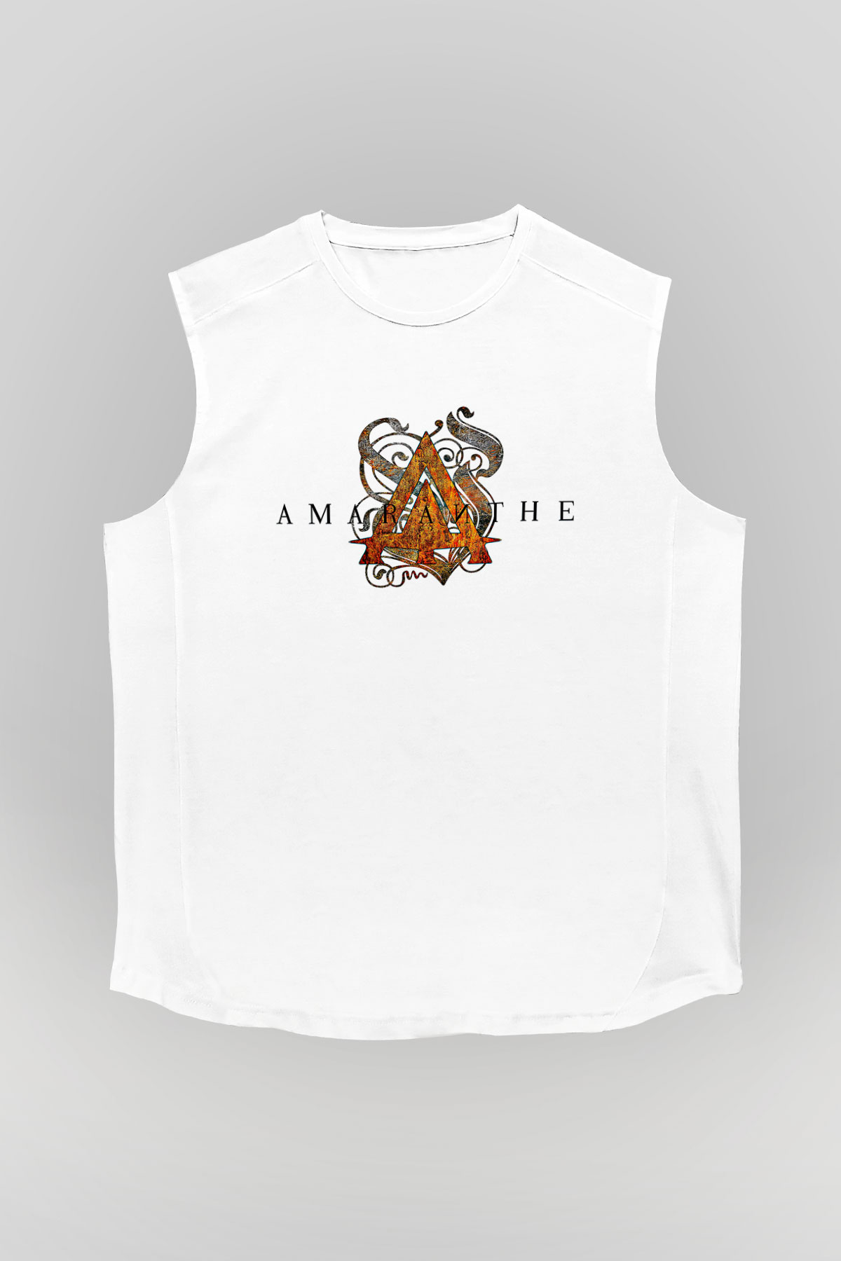 Amaranthe Baskılı Beyaz Unisex Kolsuz Tişört - Tshirt