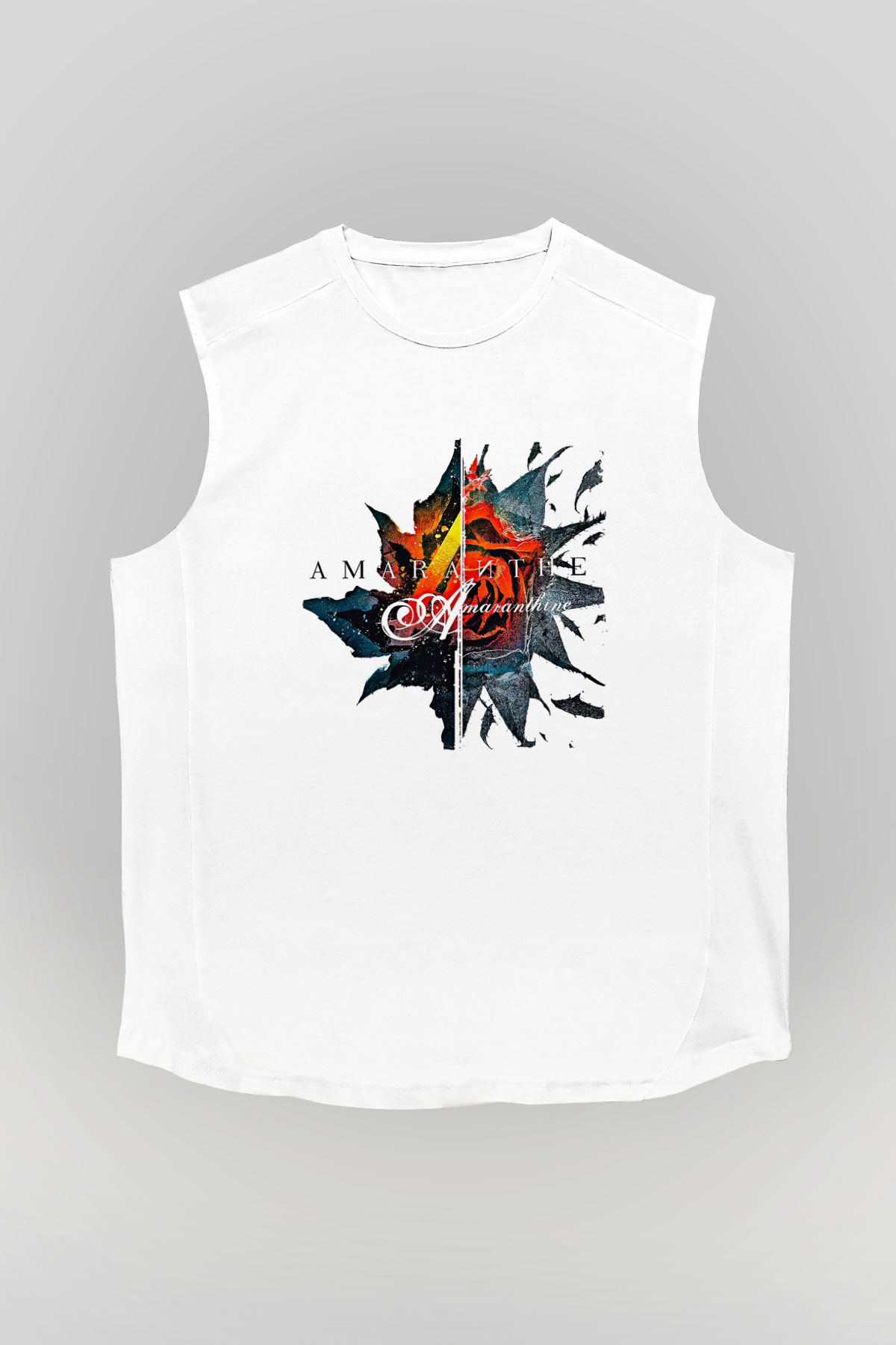 Amaranthe Baskılı Beyaz Unisex Kolsuz Tişört - Tshirt