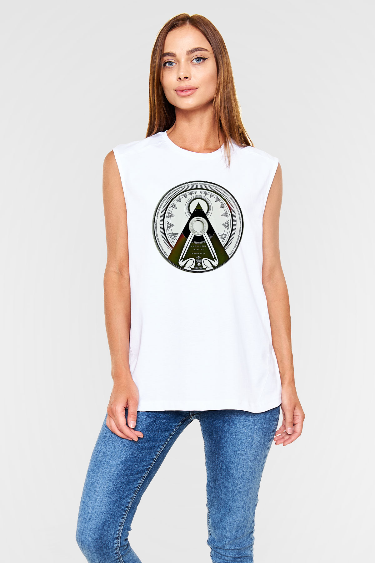 Amaranthe Baskılı Beyaz Unisex Kolsuz Tişört - Tshirt