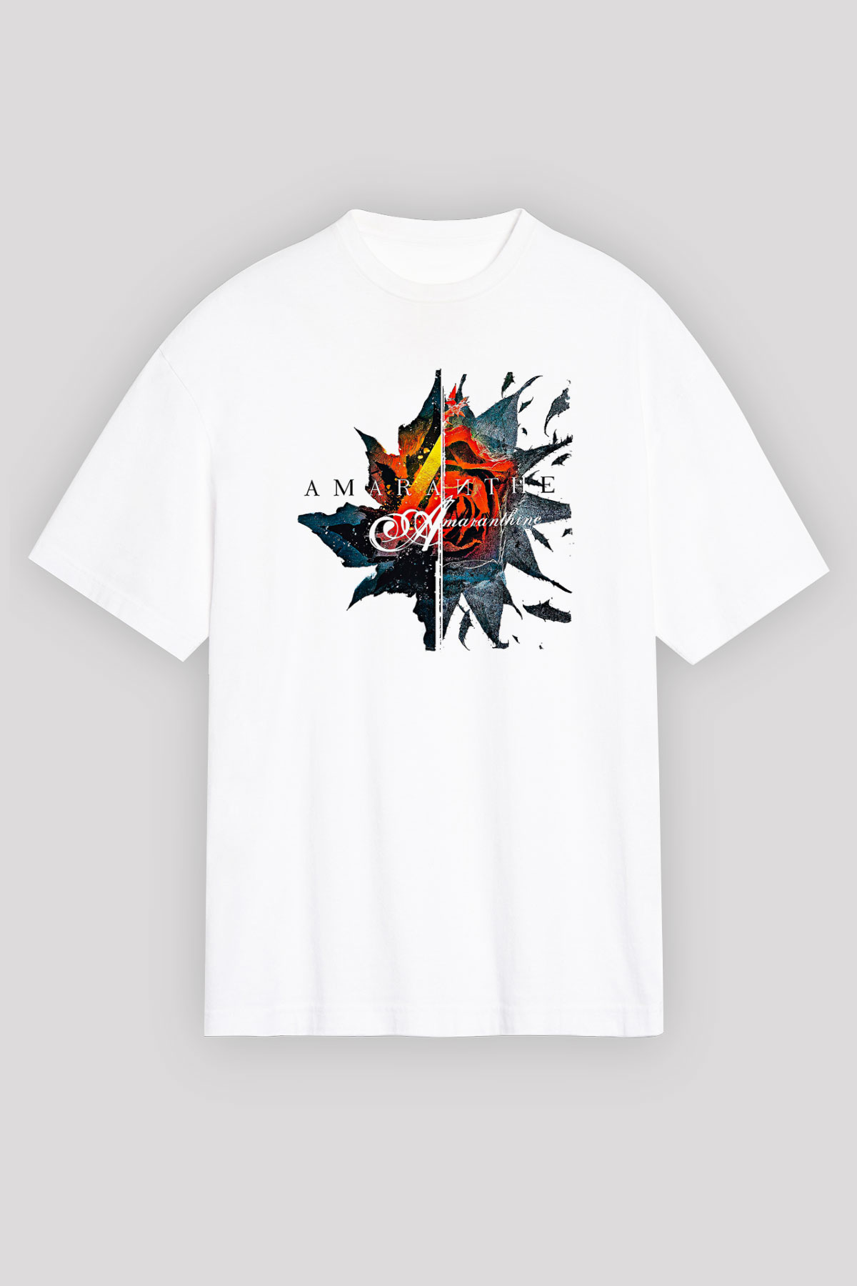 Amaranthe Baskılı Beyaz Unisex Oversize Tişört - Tshirt