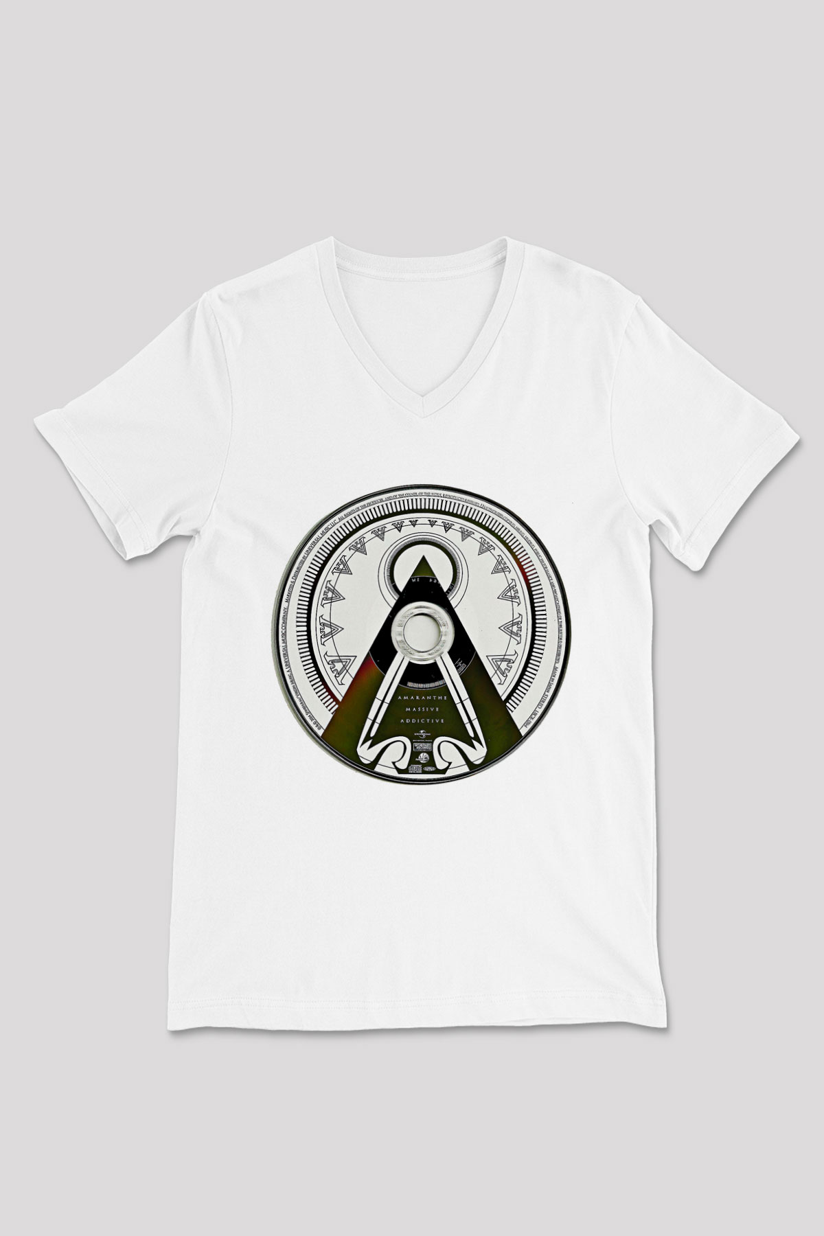 Amaranthe Baskılı Beyaz Unisex V Yaka Tişört - Tshirt