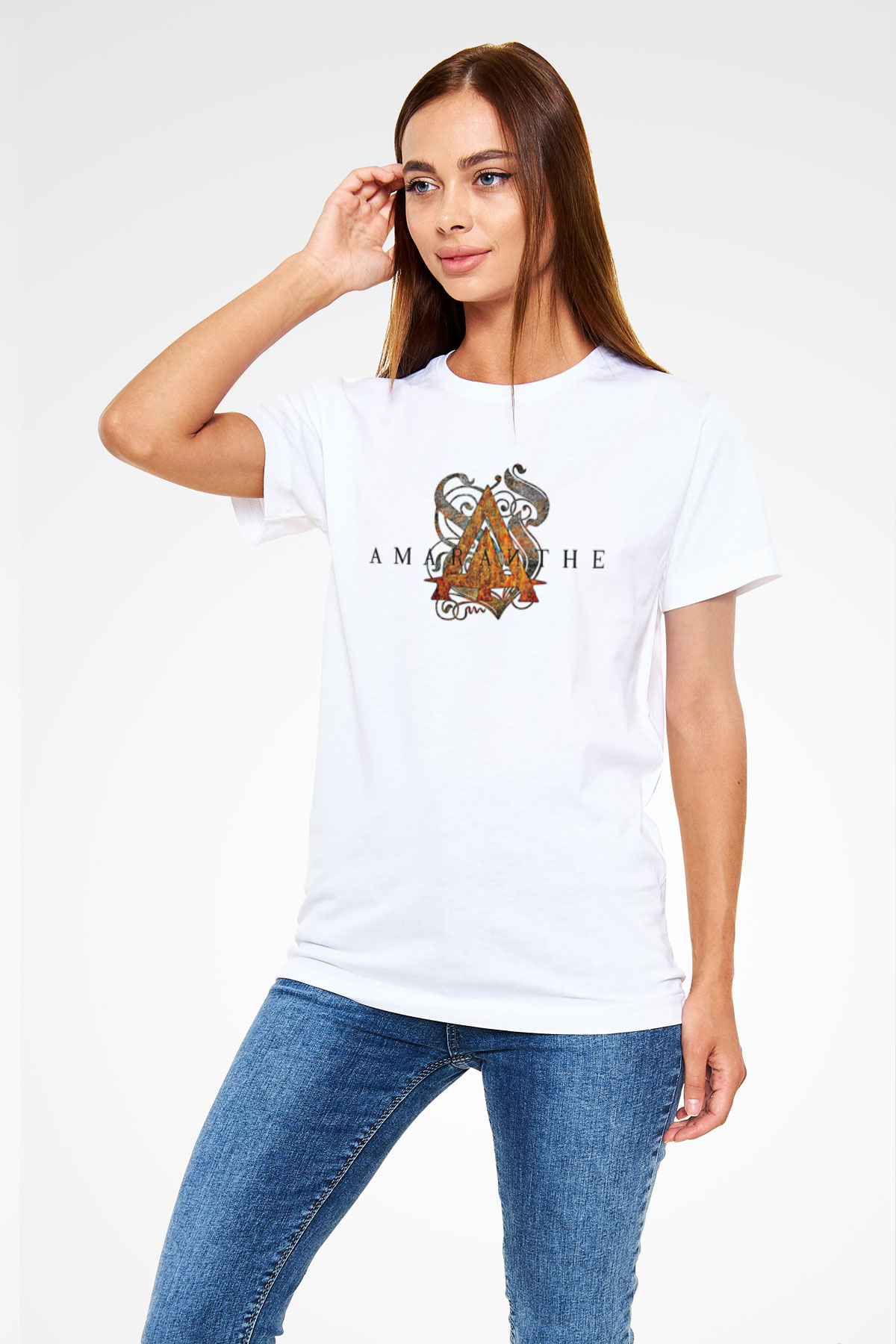 Amaranthe Baskılı Unisex Beyaz Tişört - Tshirt