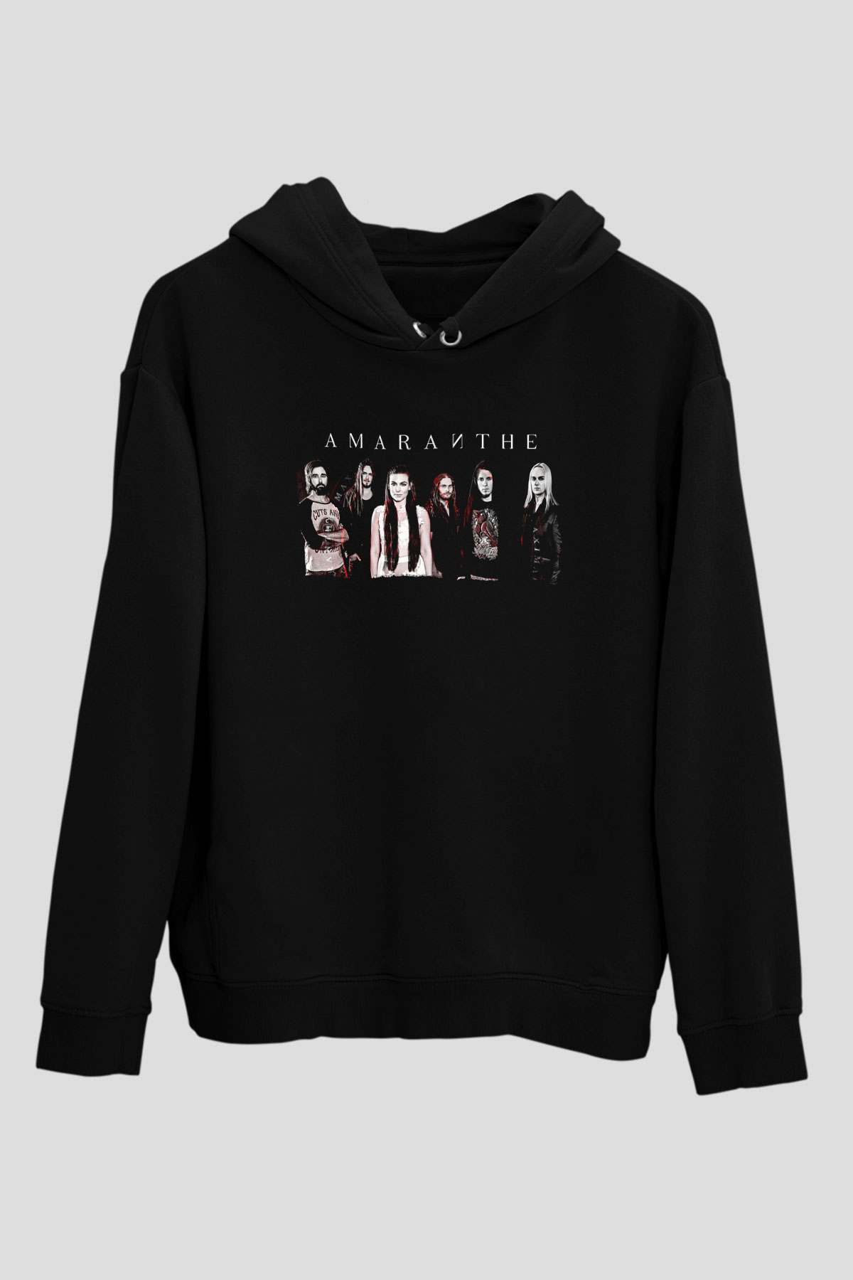 Amaranthe Baskılı Unisex Siyah Kapüşonlu Sweatshirt