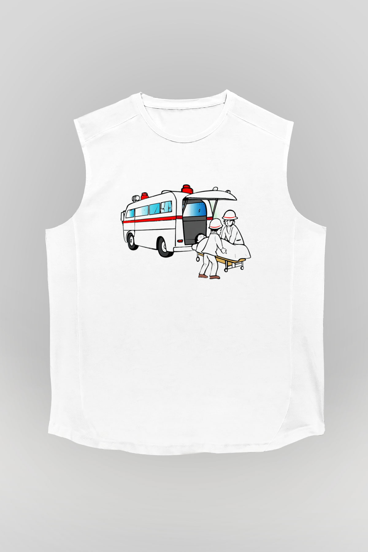 Ambulans şoförü Beyaz Unisex Kolsuz Tişört