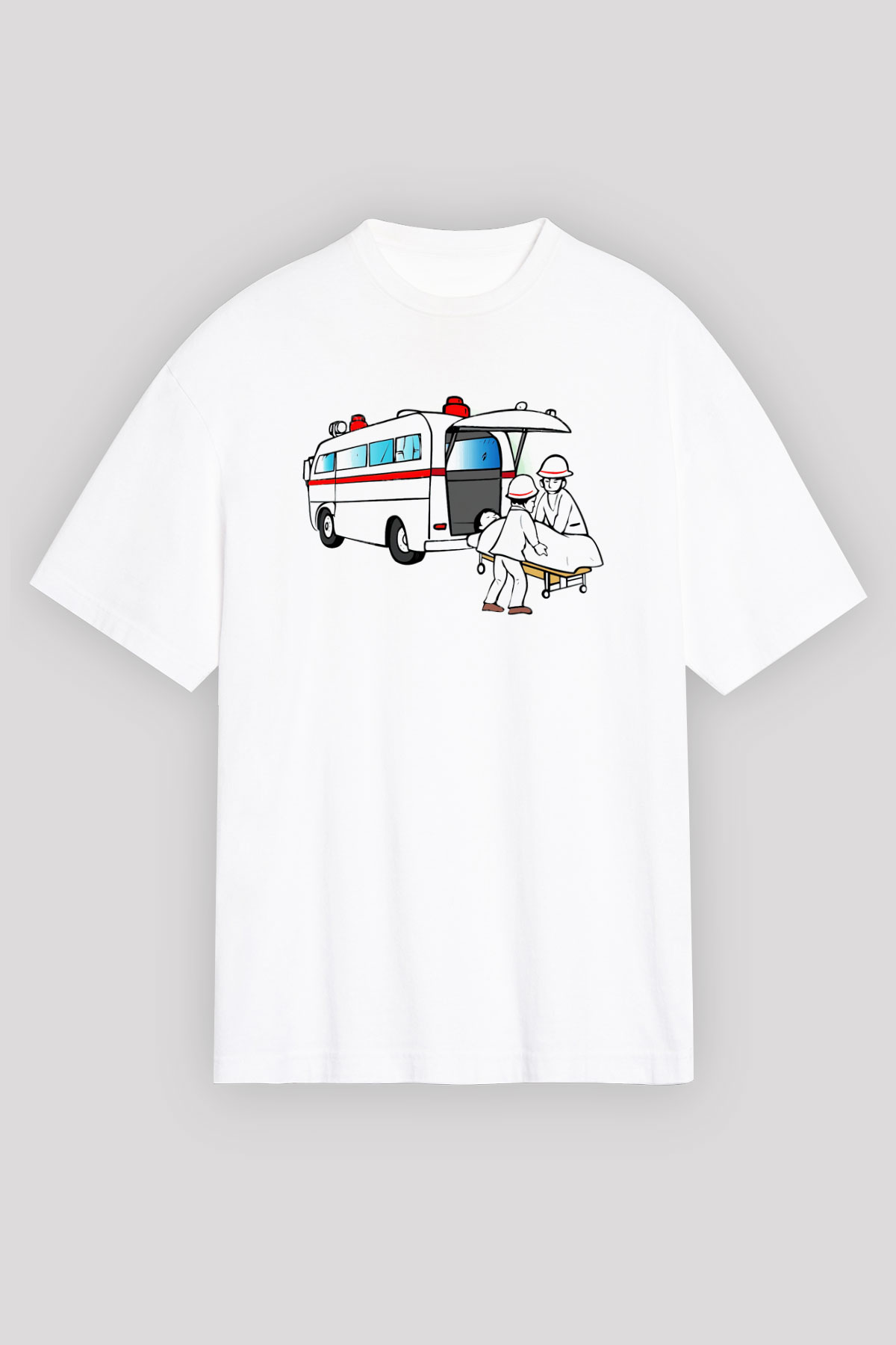 Ambulans şoförü Beyaz Unisex Oversize Tişört T-Shirt