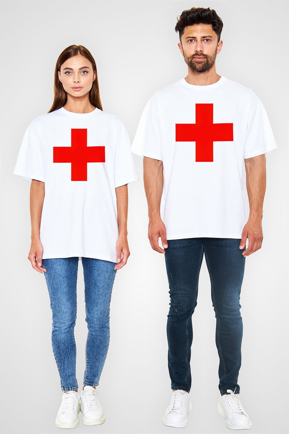 Ambulans şoförü Beyaz Unisex Oversize Tişört T-Shirt