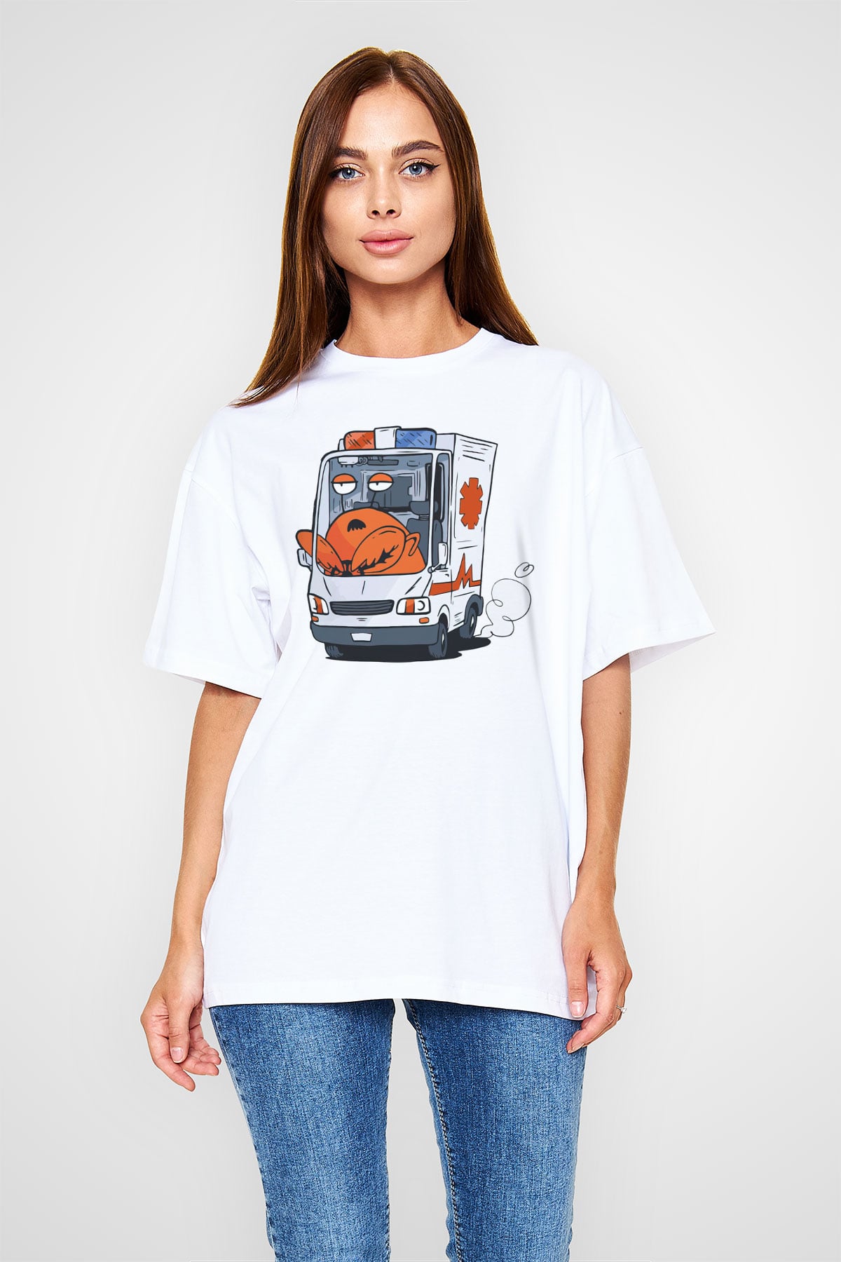 Ambulans şoförü Beyaz Oversize Tişört Oversize T-shirt - TişörtFabrikası