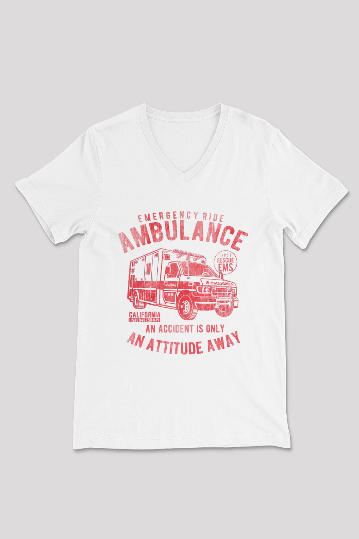 Ambulans şoförü Beyaz Unisex V Yaka Tişört
