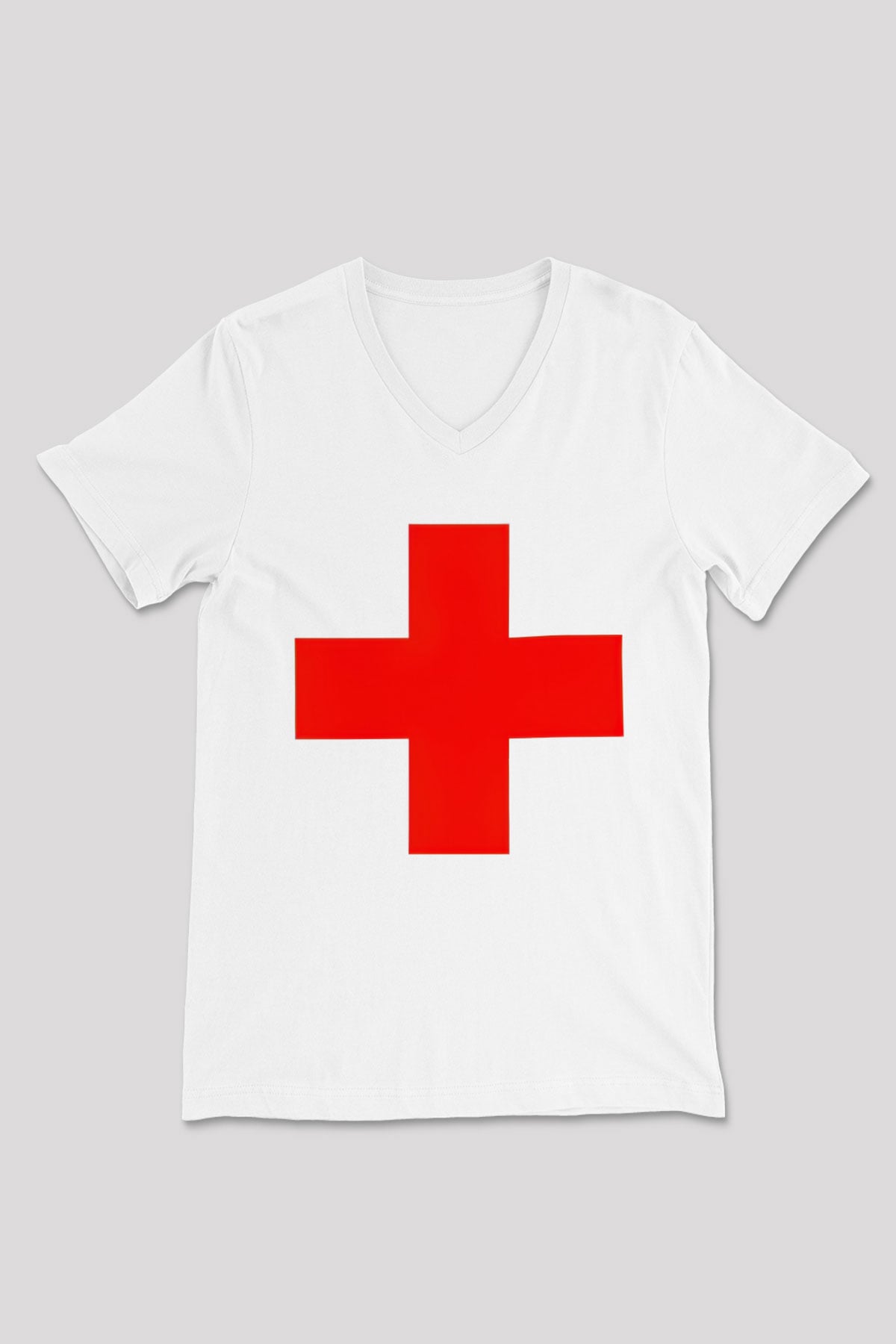 Ambulans şoförü Beyaz Unisex V Yaka Tişört T-Shirt