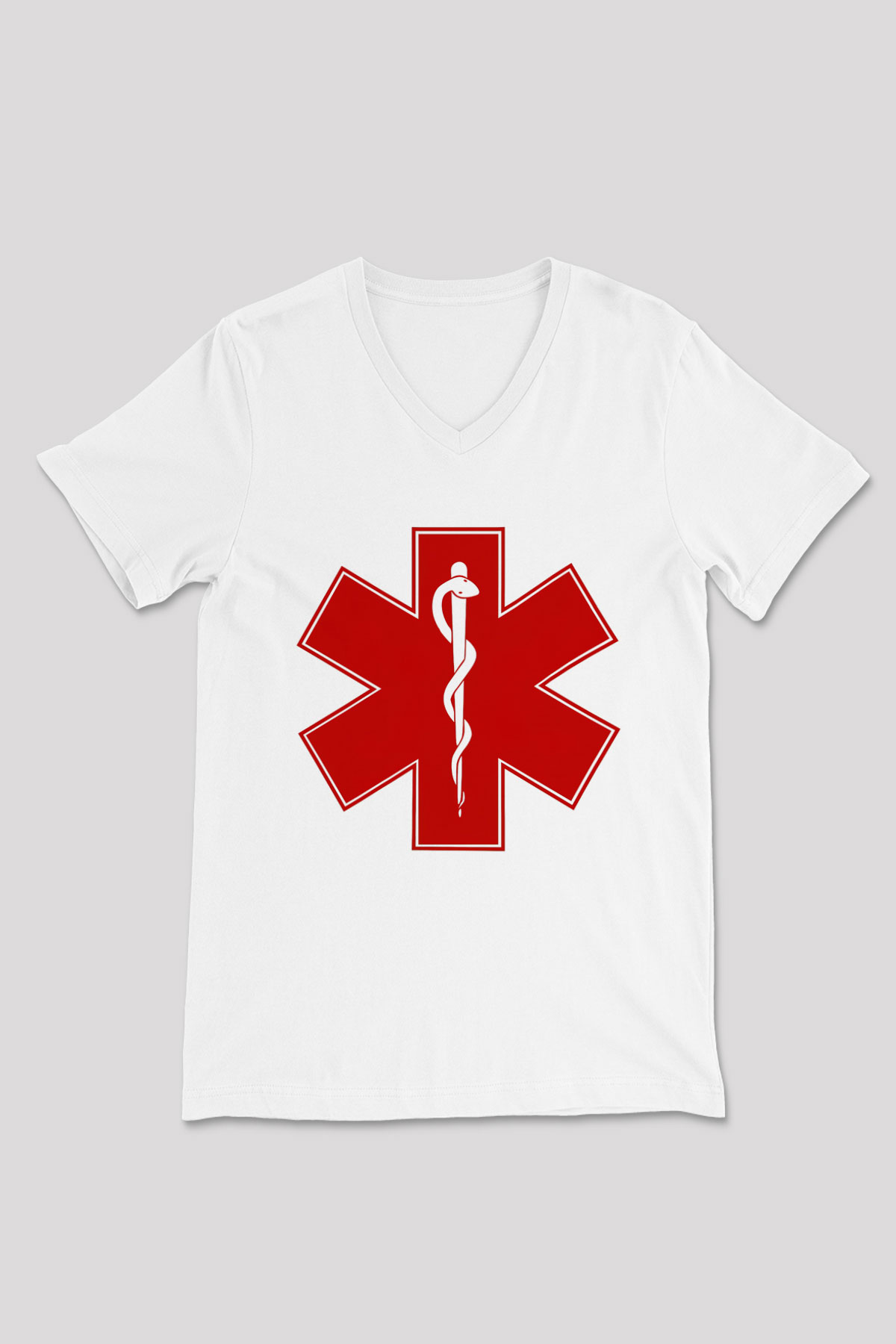 Ambulans şoförü Beyaz Unisex V Yaka Tişört T-Shirt