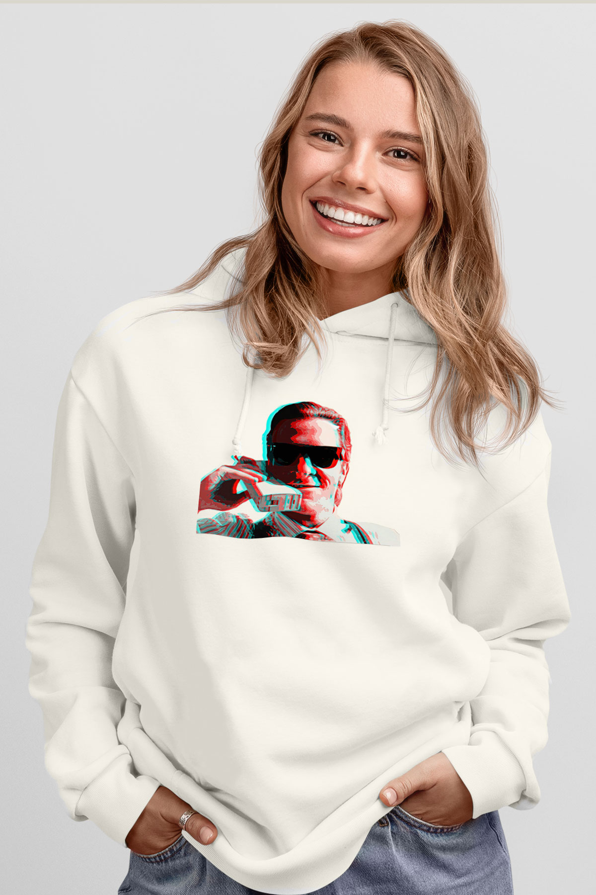 American Psycho Baskılı Beyaz Unisex Hoodie