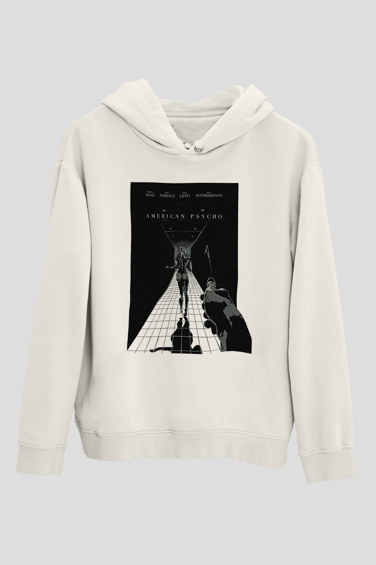 American Psycho Baskılı Beyaz Unisex Hoodie