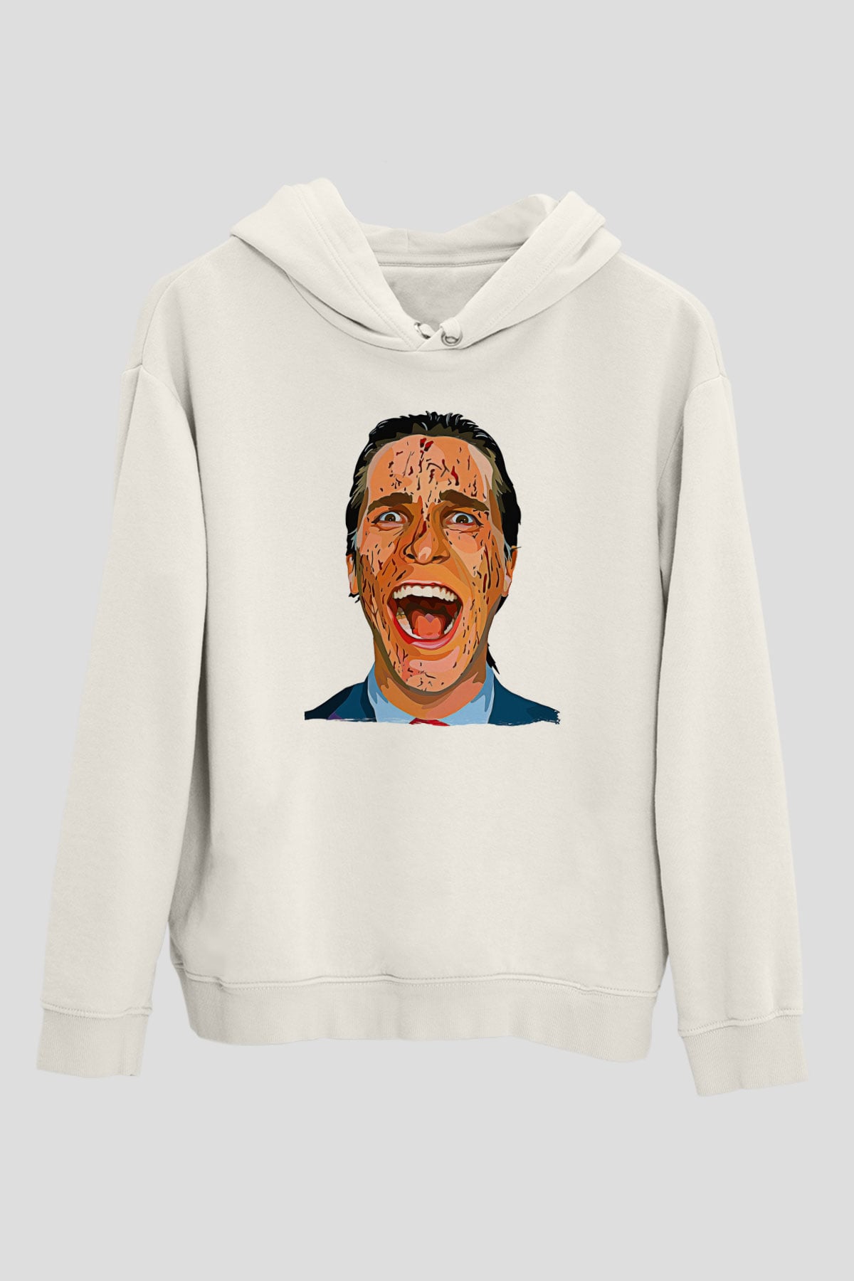 American Psycho Baskılı Beyaz Unisex Hoodie
