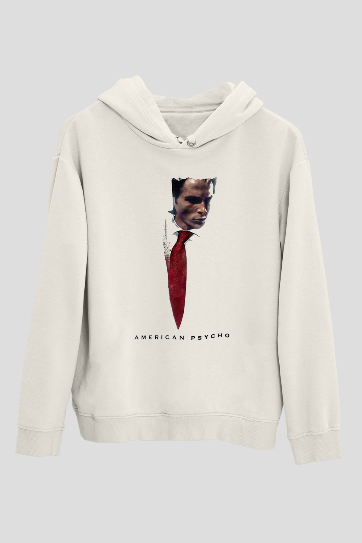 American Psycho Baskılı Beyaz Unisex Hoodie