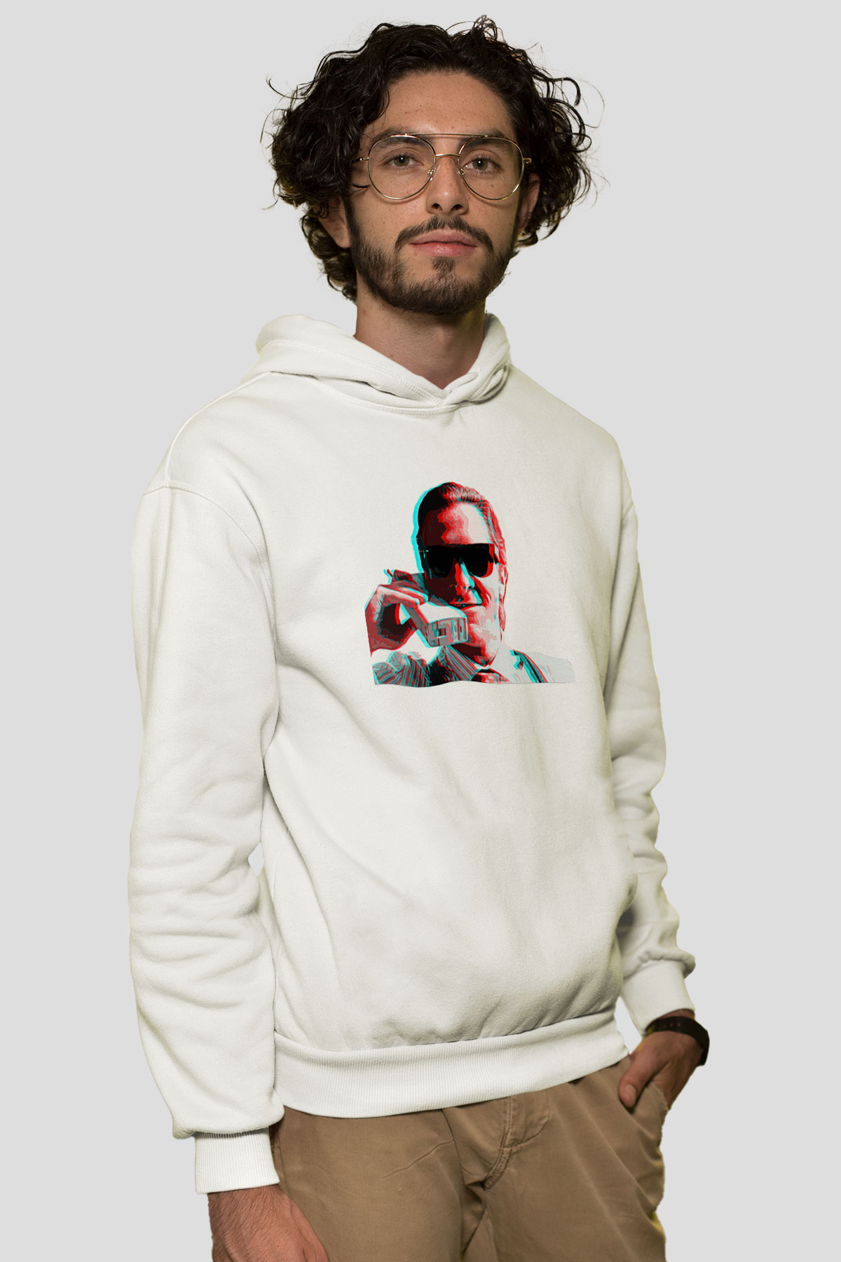 American Psycho Baskılı Beyaz Unisex Hoodie