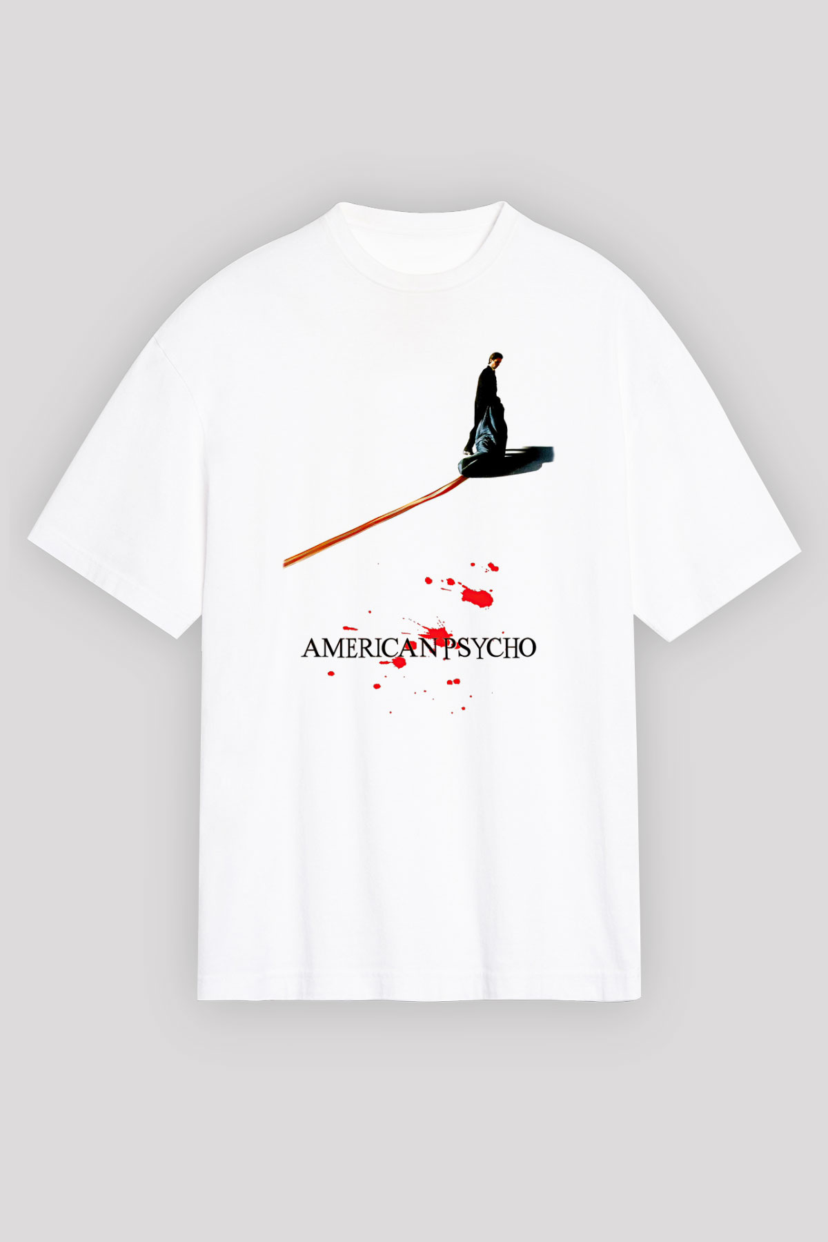 American Psycho Baskılı Beyaz Unisex Oversize Tişört - Tshirt