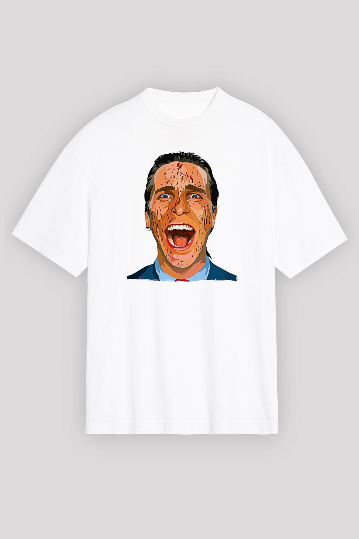 American Psycho Baskılı Beyaz Unisex Oversize Tişört - Tshirt