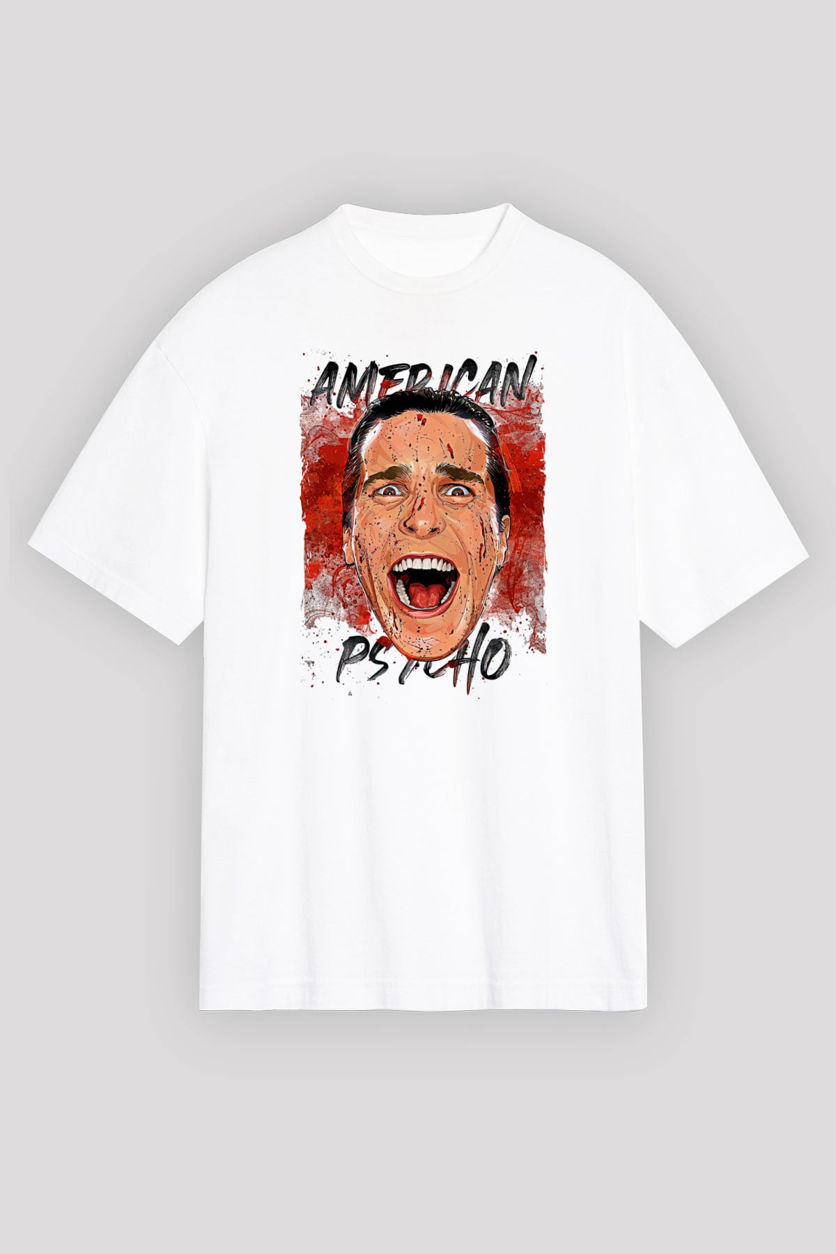 American Psycho Baskılı Beyaz Unisex Oversize Tişört - Tshirt