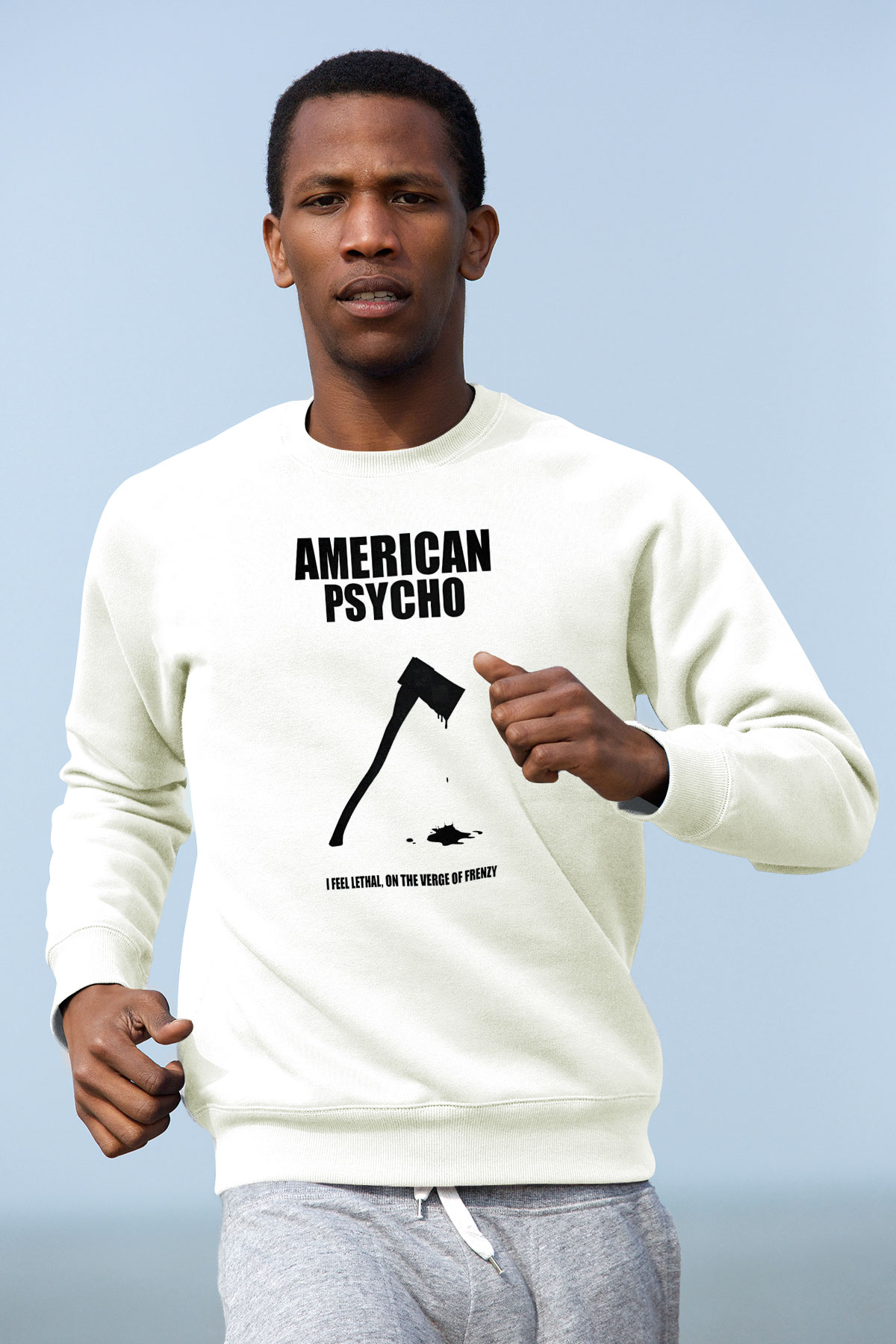 American Psycho Baskılı Beyaz Unisex Sweatshirt
