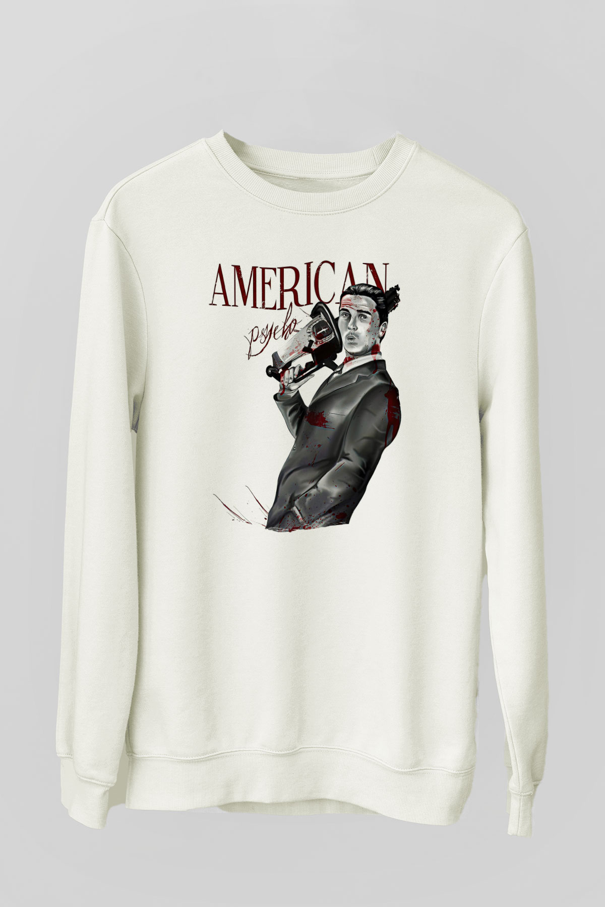 American Psycho Baskılı Beyaz Unisex Sweatshirt