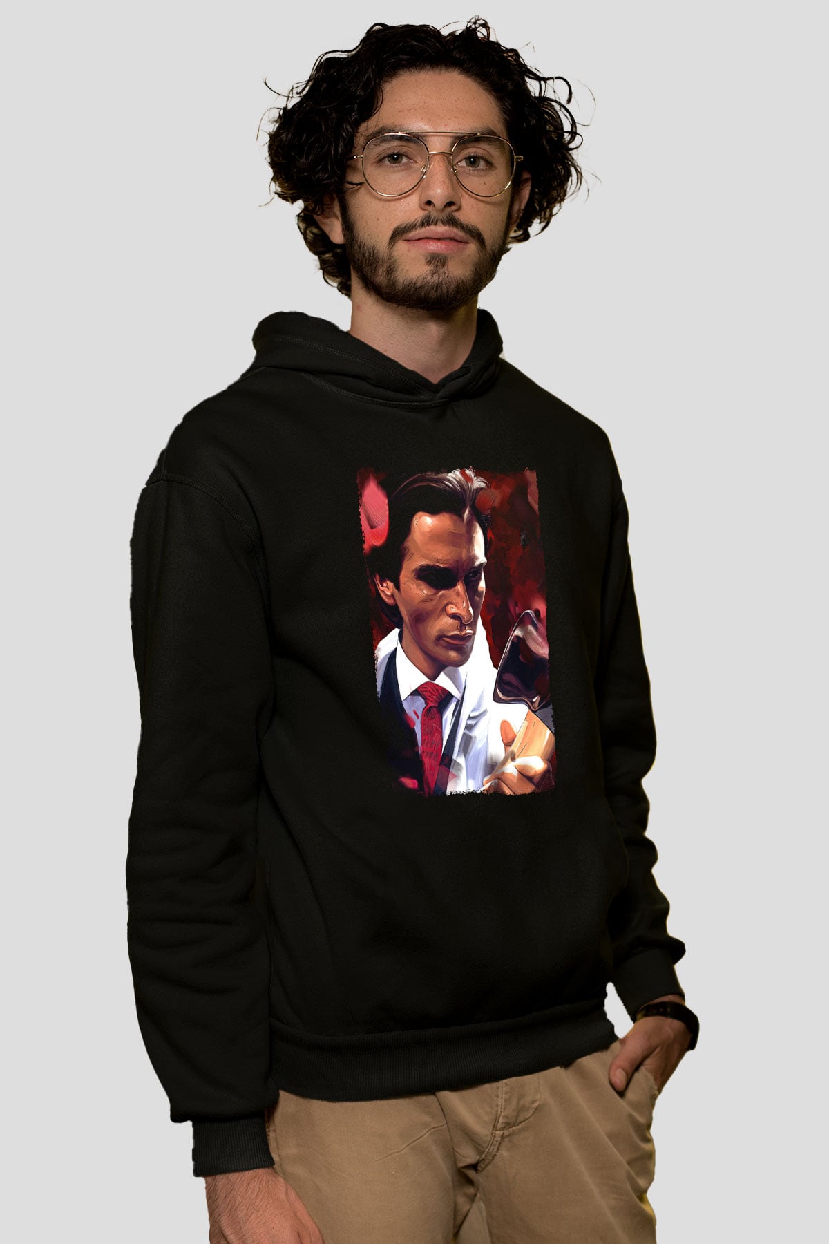 American Psycho Baskılı Unisex Siyah Hoodie