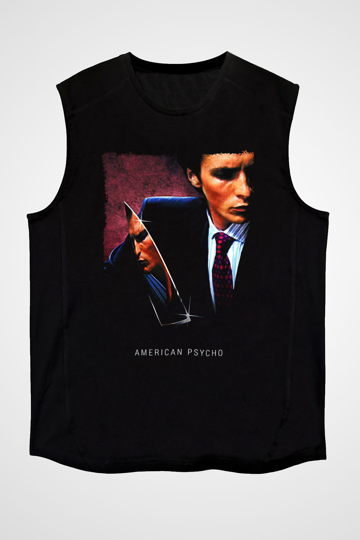 American Psycho Baskılı Unisex Siyah Kolsuz Tişört - Tshirt