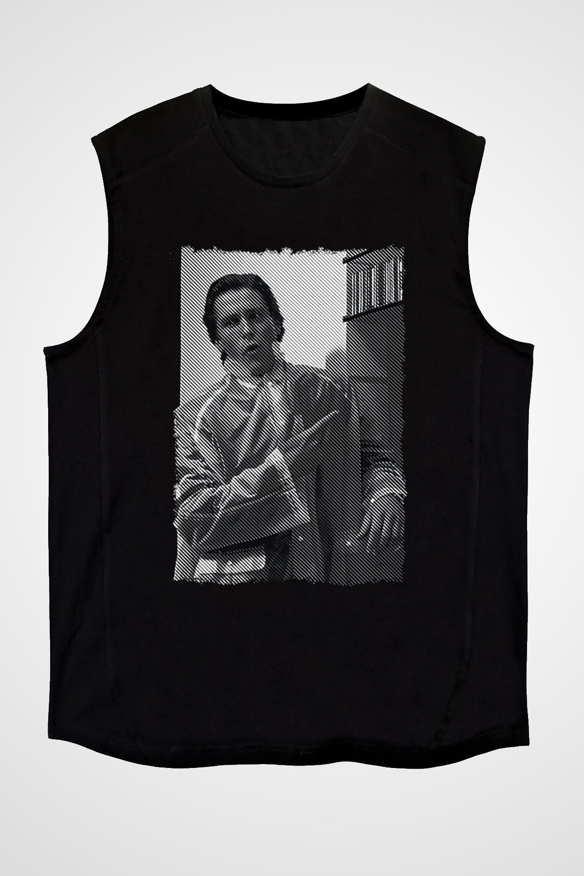 American Psycho Baskılı Unisex Siyah Kolsuz Tişört - Tshirt