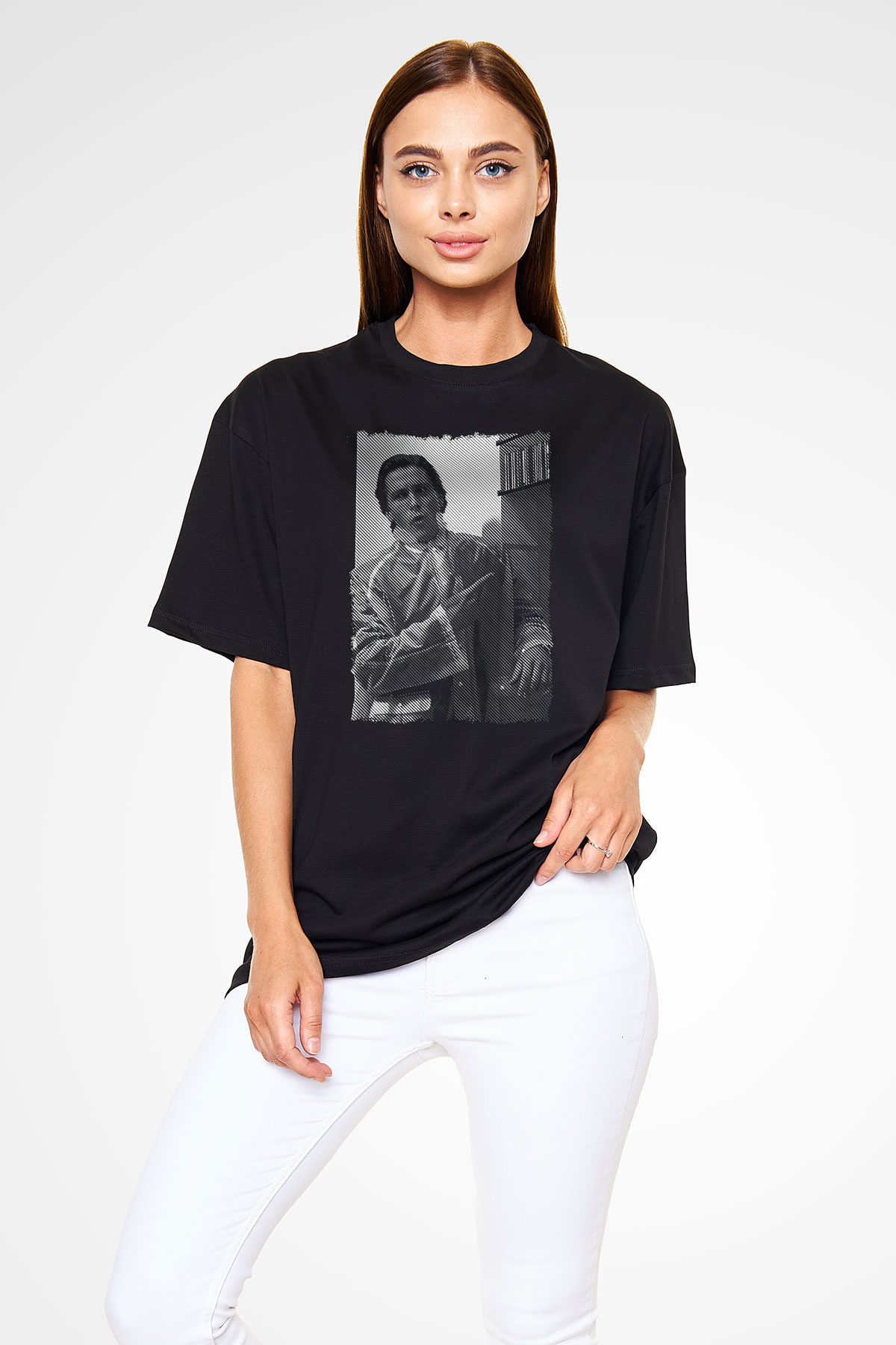 American Psycho Baskılı Unisex Siyah Oversize Tişört - Tshirt