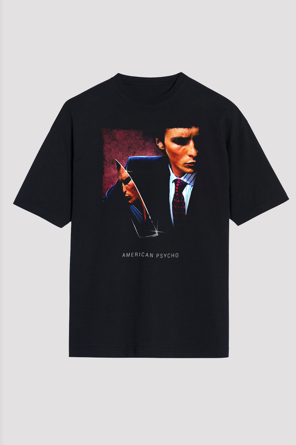 American Psycho Baskılı Unisex Siyah Oversize Tişört - Tshirt