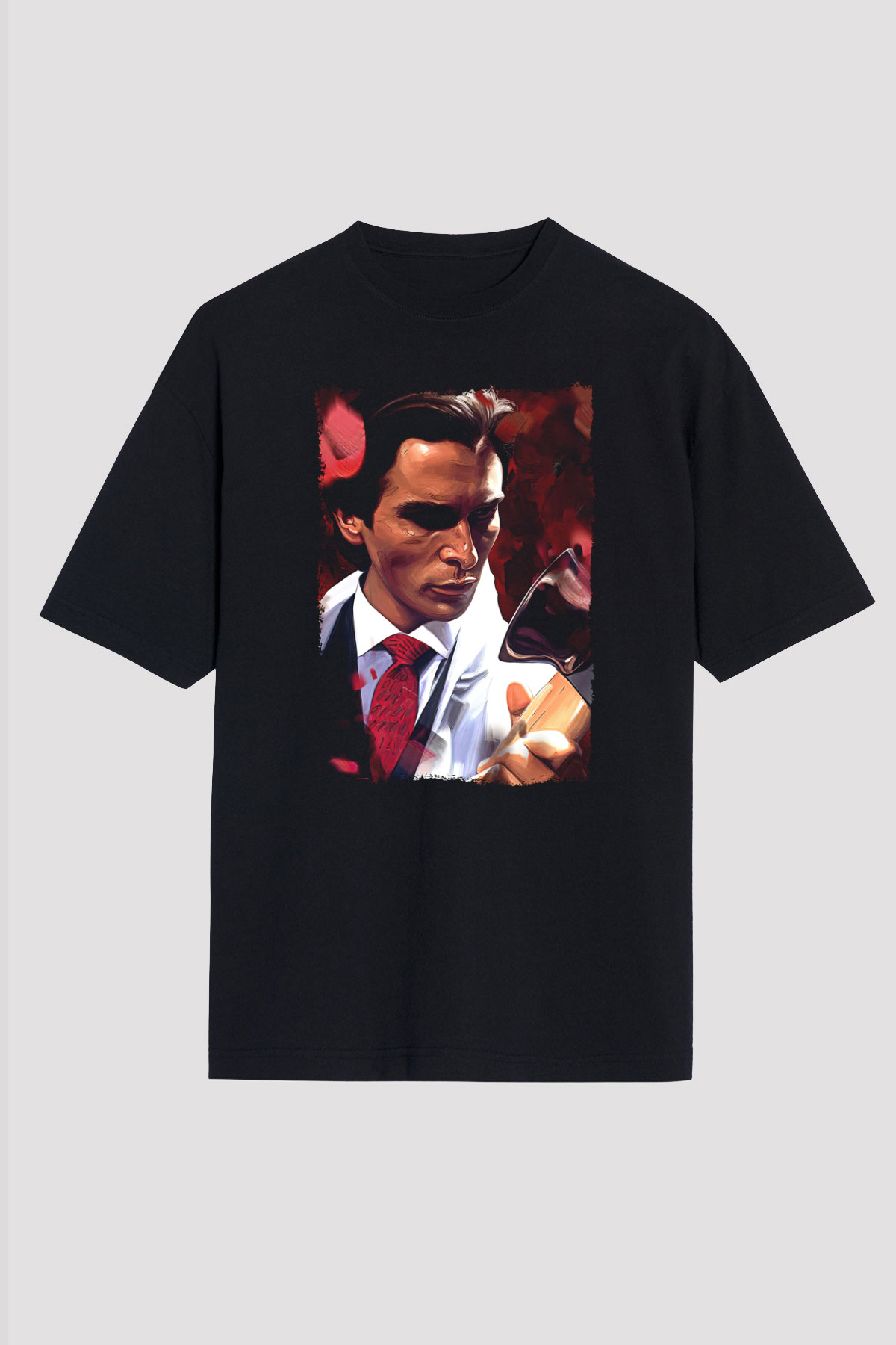 American Psycho Baskılı Unisex Siyah Oversize Tişört - Tshirt