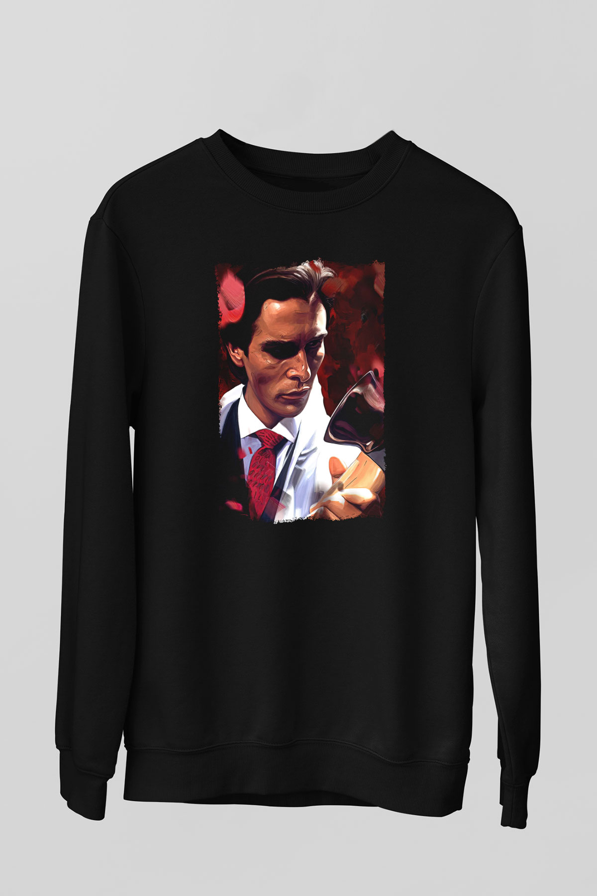 American Psycho Baskılı Unisex Siyah Sweatshirt