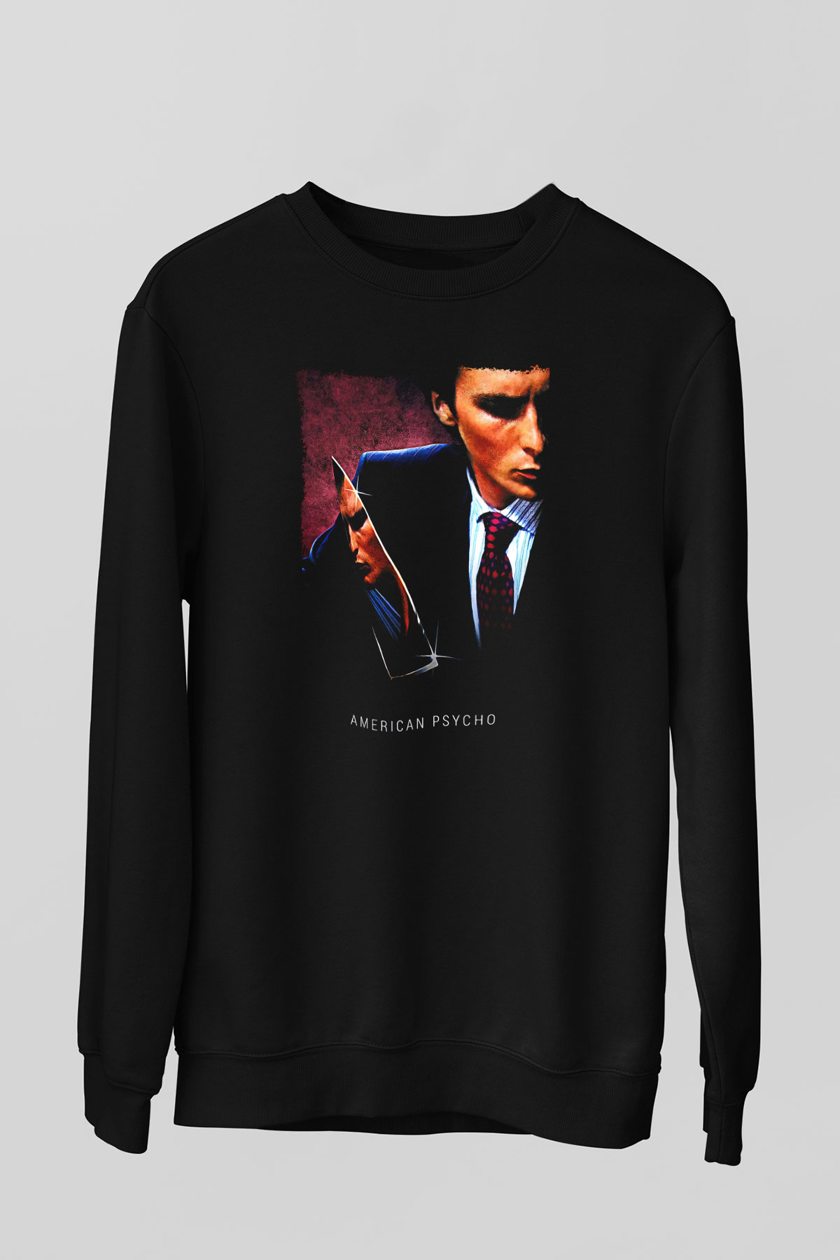 American Psycho Baskılı Unisex Siyah Sweatshirt
