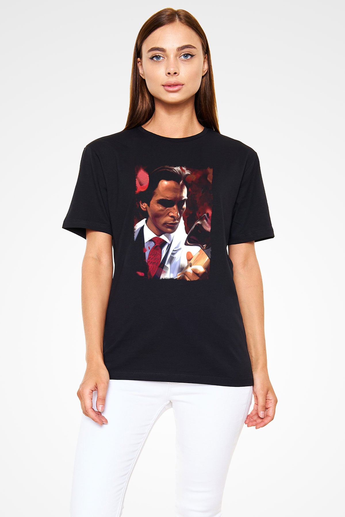 American Psycho Baskılı Unisex Siyah Tişört - Tshirt