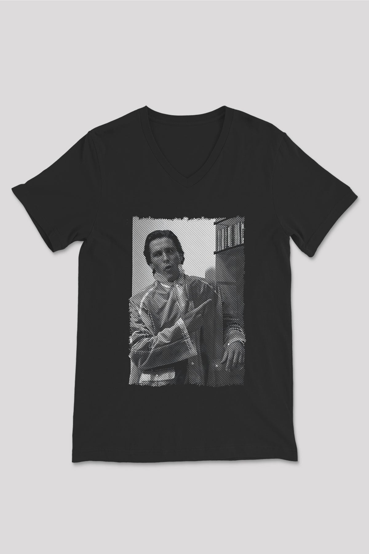 American Psycho Baskılı Unisex Siyah V Yaka Tişört - Tshirt